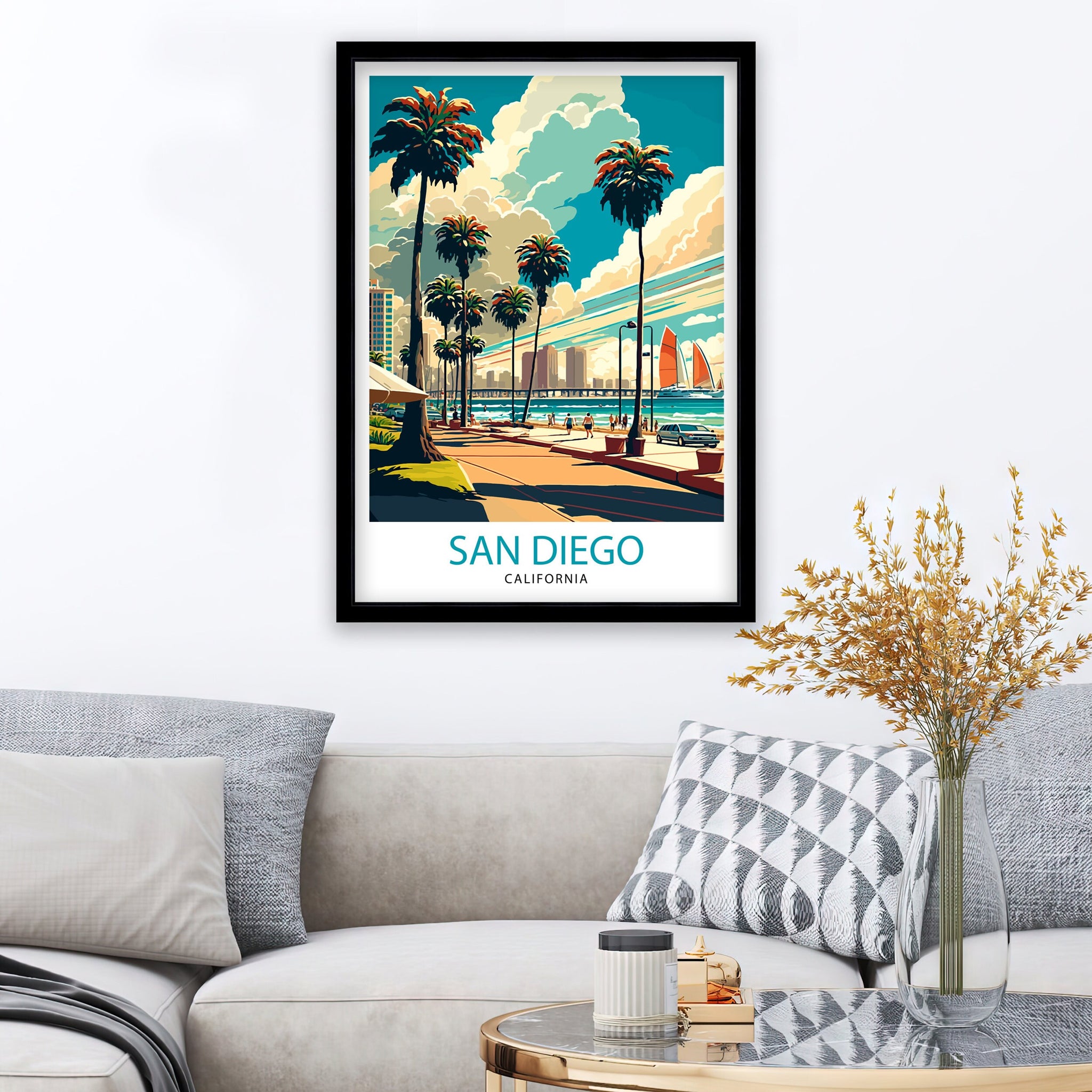 San Diego California Travel Print| San Diego Wall Decor San Diego Home Living Decor San Diego Illustration San Diego Travel Poster Gift