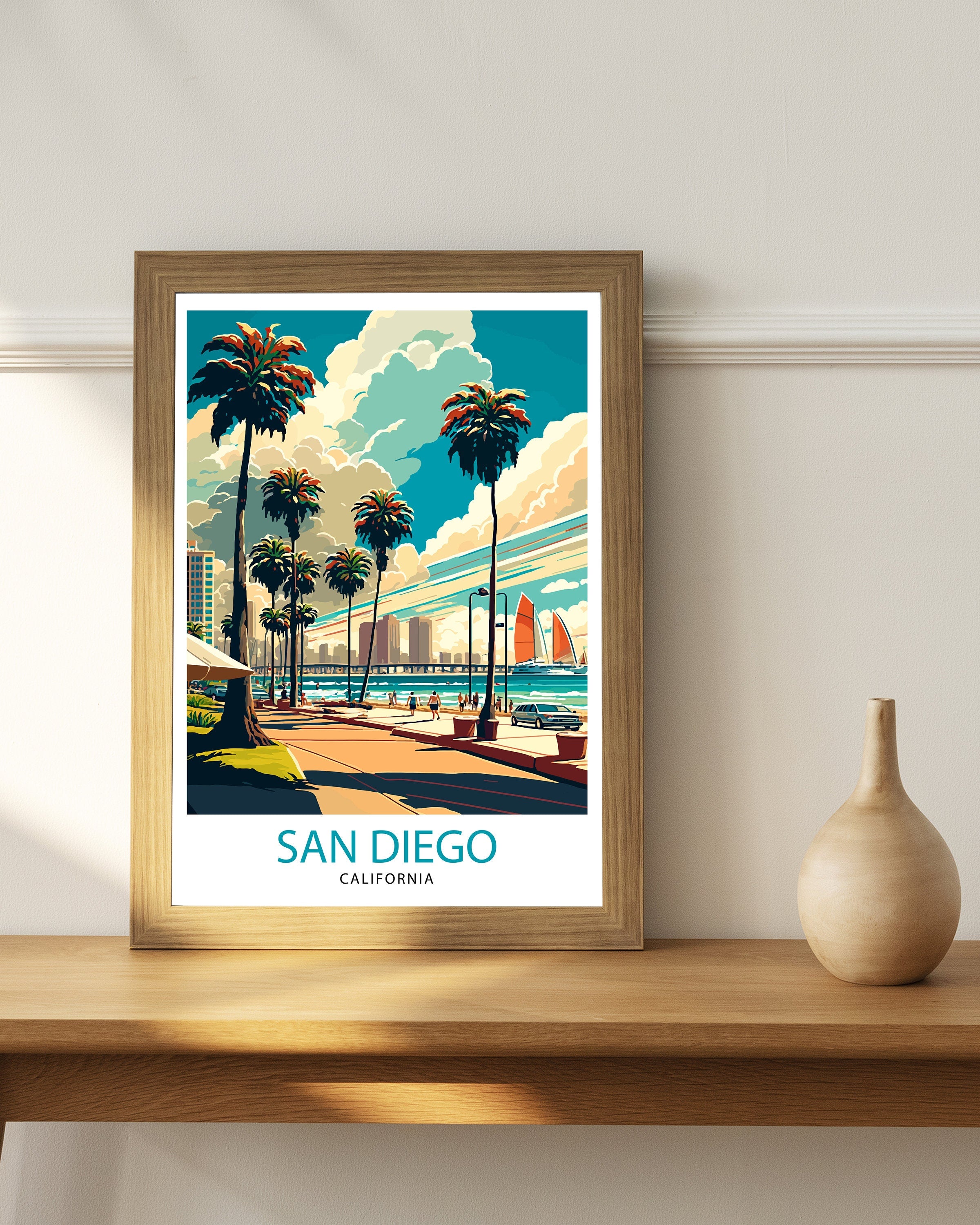 San Diego California Travel Print| San Diego Wall Decor San Diego Home Living Decor San Diego Illustration San Diego Travel Poster Gift