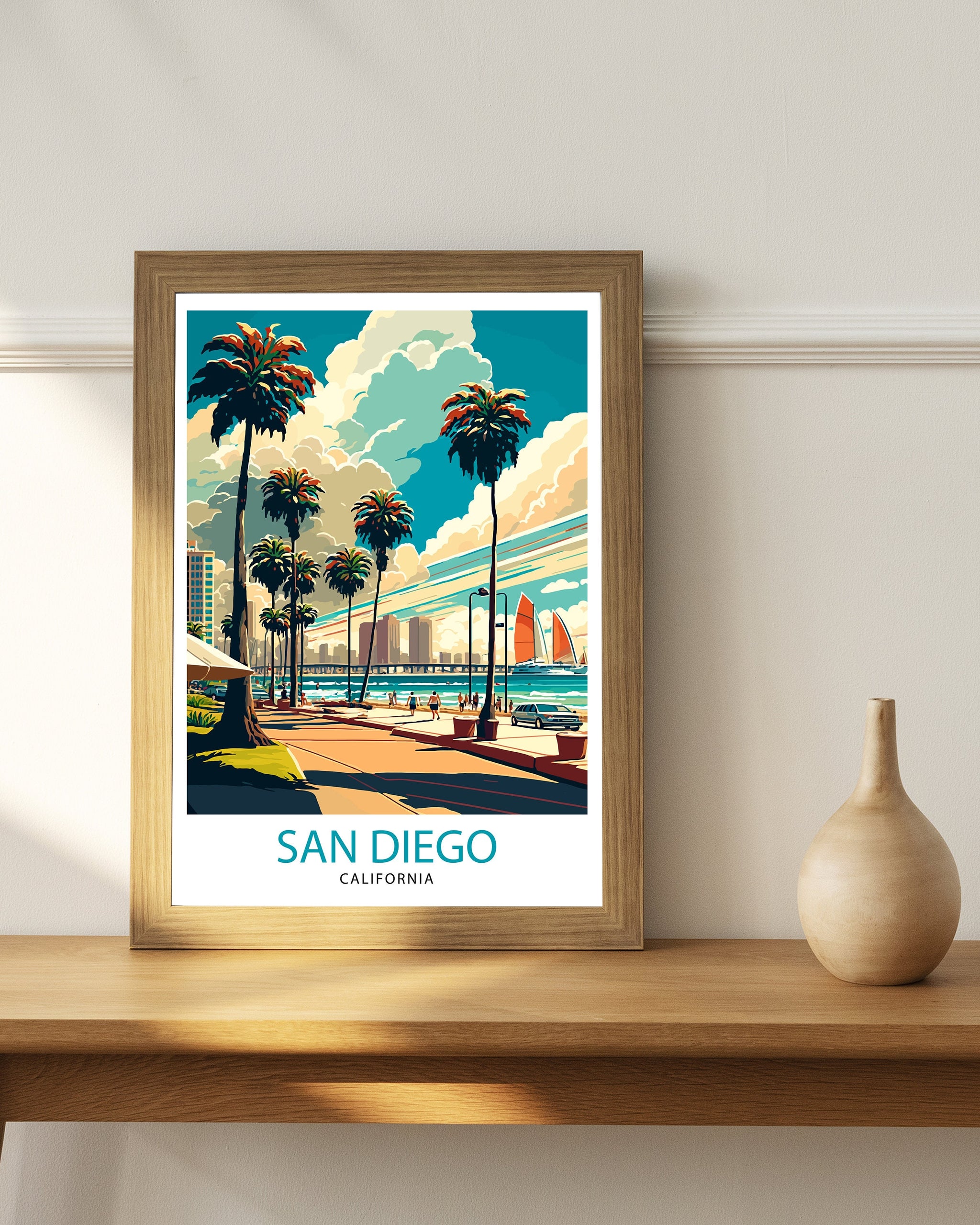San Diego California Travel Print| San Diego Wall Decor San Diego Home Living Decor San Diego Illustration San Diego Travel Poster Gift