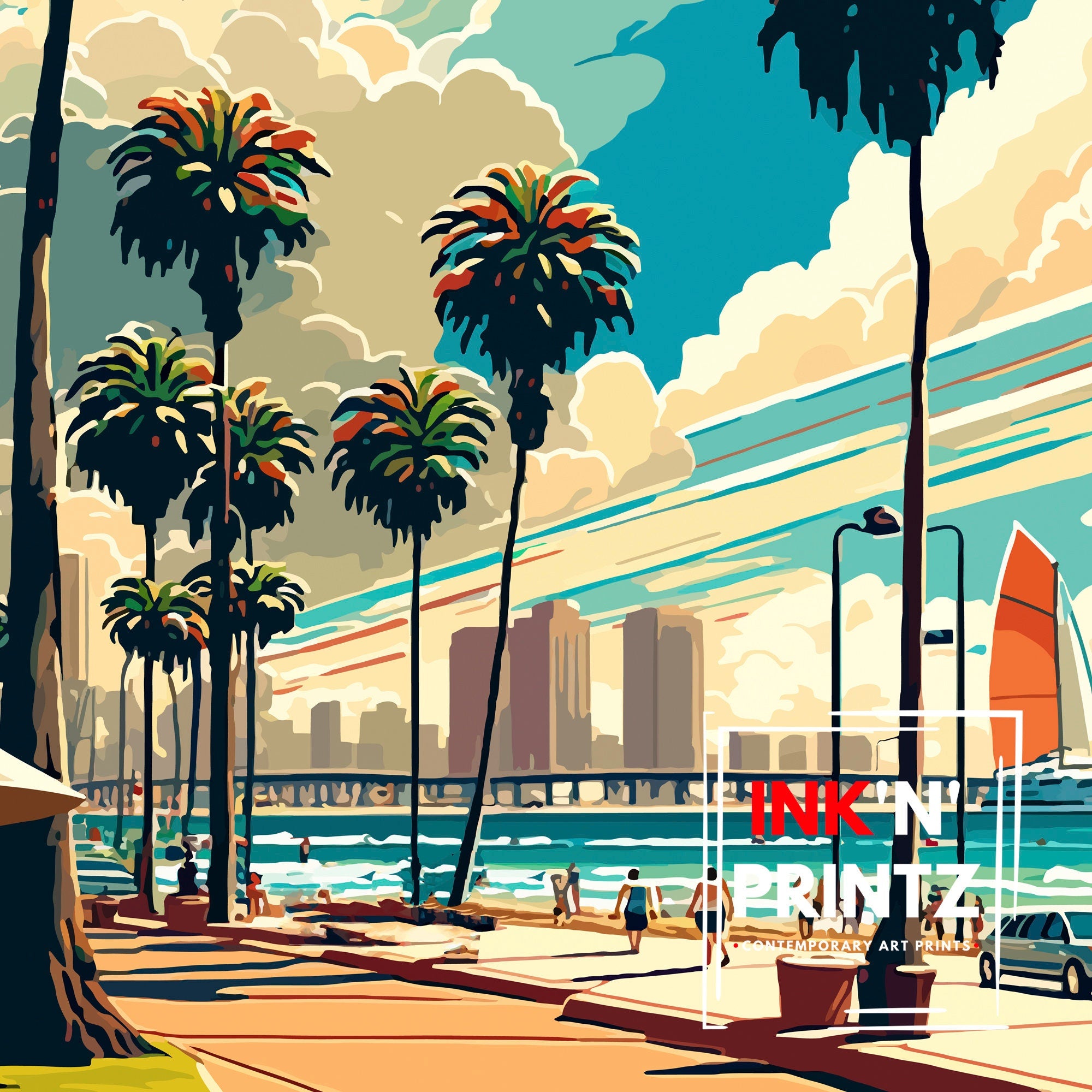 San Diego California Travel Print| San Diego Wall Decor San Diego Home Living Decor San Diego Illustration San Diego Travel Poster Gift