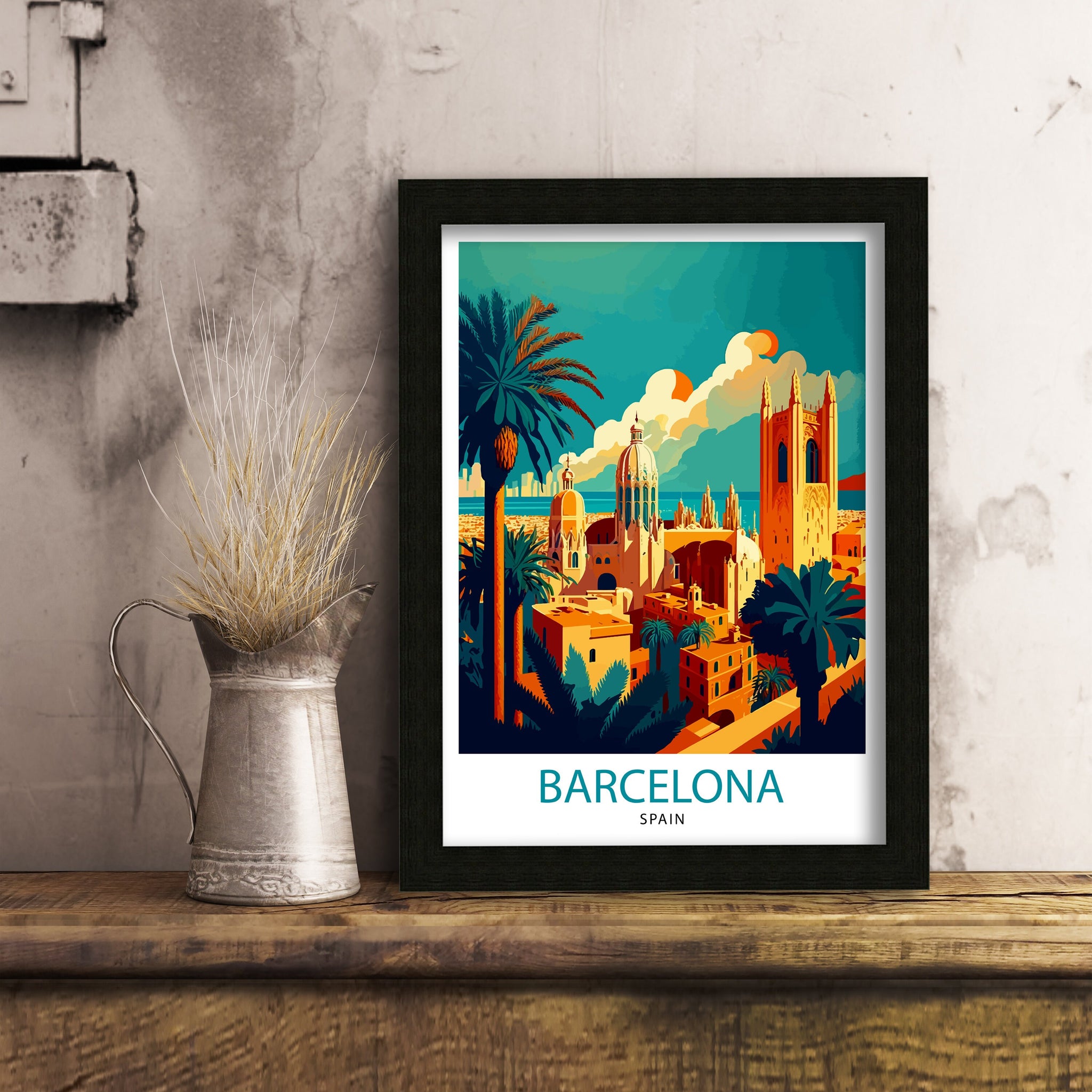 Barcelona Spain Travel Print Barcelona Wall Decor Spain Illustration Travel Poster Barcelona Gift Spain Home Decor