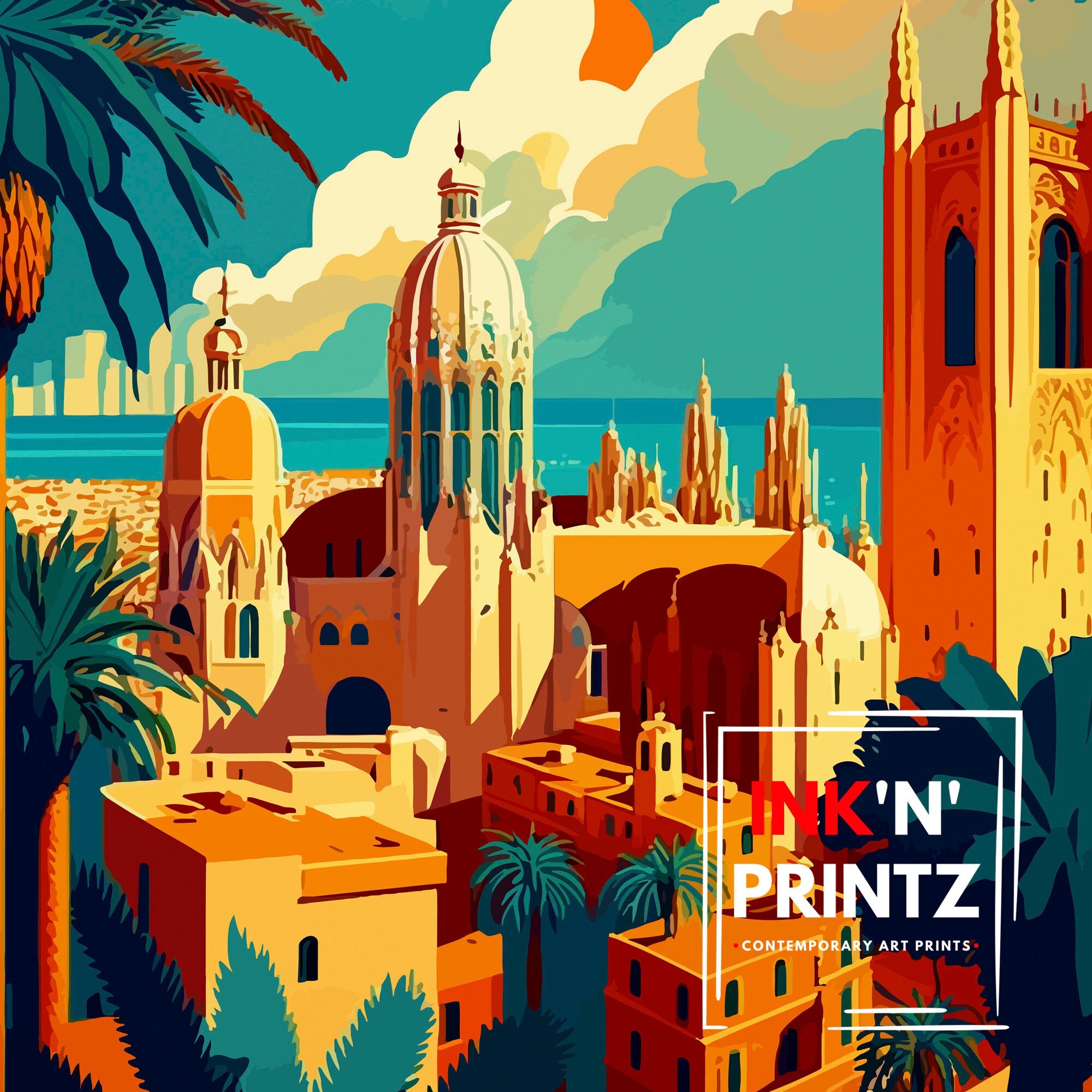 Barcelona Spain Travel Print Barcelona Wall Decor Spain Illustration Travel Poster Barcelona Gift Spain Home Decor