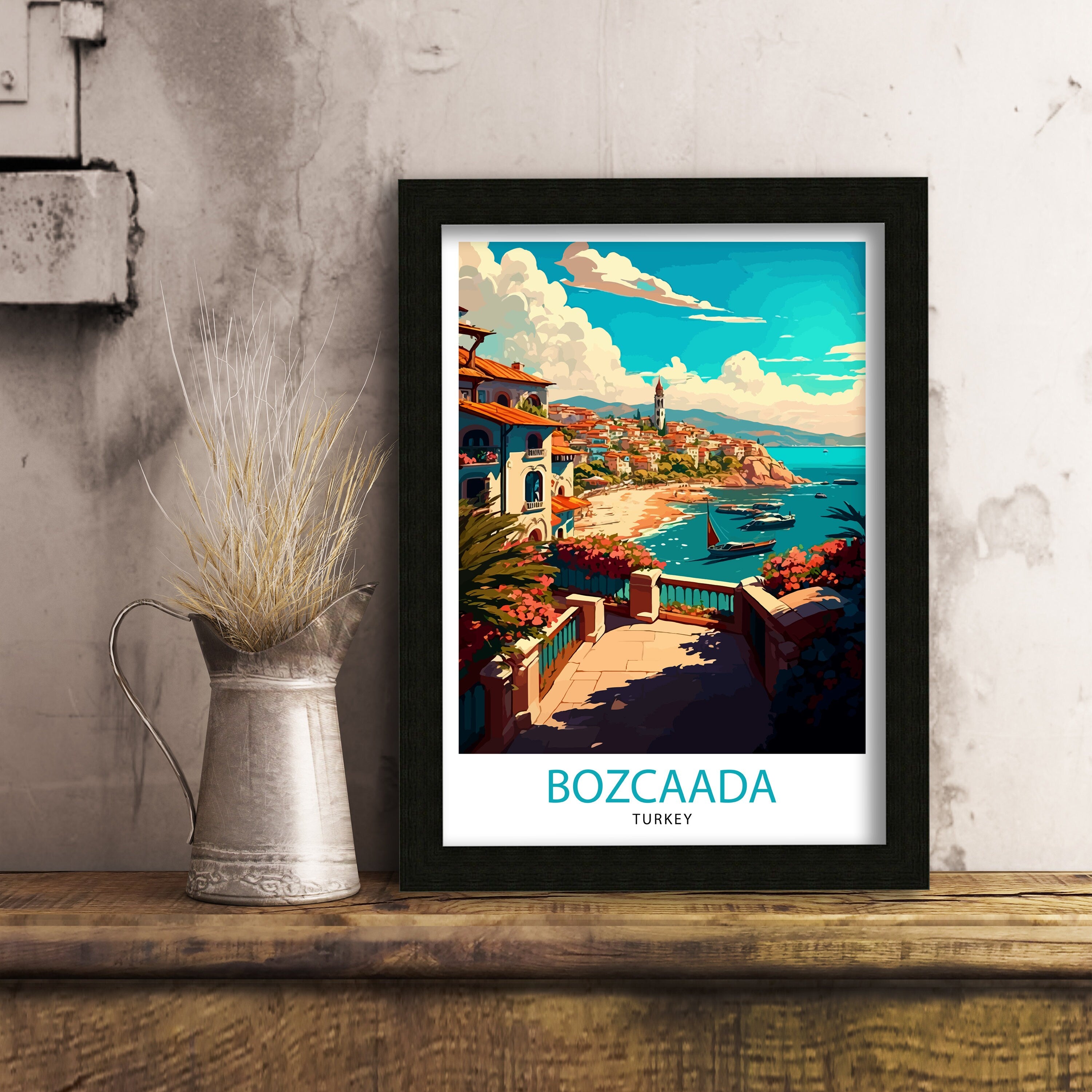 Bozcaada Turkey Travel Print Bozcaada Wall Art Bozcaada Island Illustration Travel Poster Gift, Turkey Home Decor