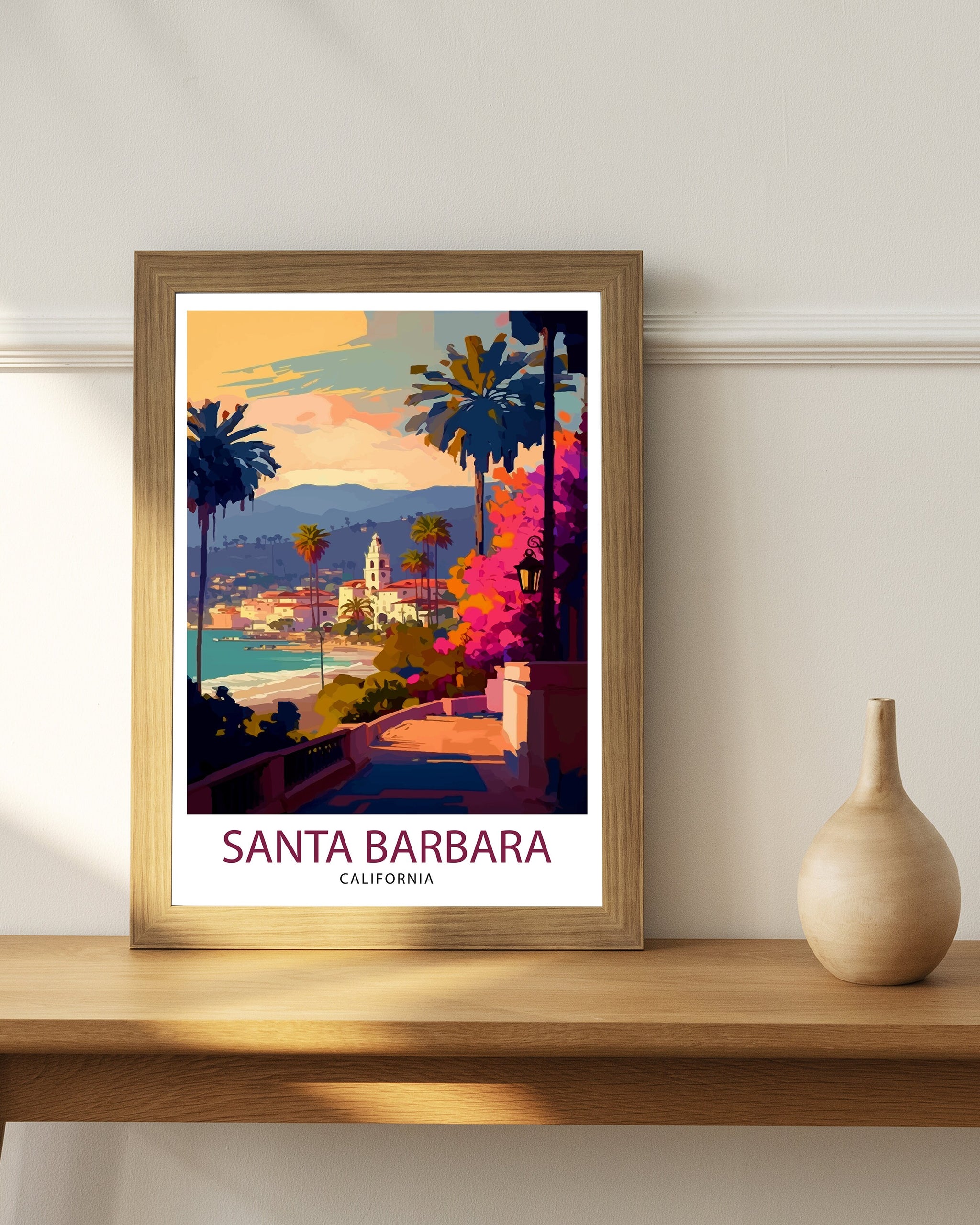 Santa Barbara California Travel Print| Santa Barbara Wall Decor Santa Barbara Home Living Decor Santa Barbara California Illustration Travel
