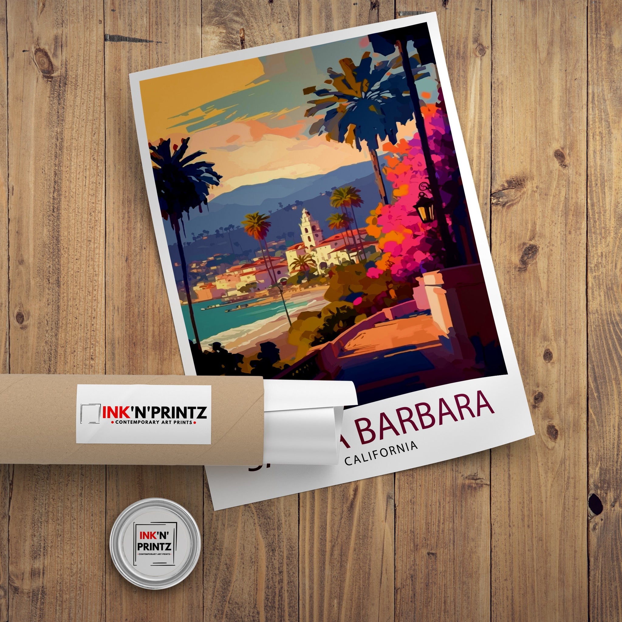 Santa Barbara California Travel Print| Santa Barbara Wall Decor Santa Barbara Home Living Decor Santa Barbara California Illustration Travel