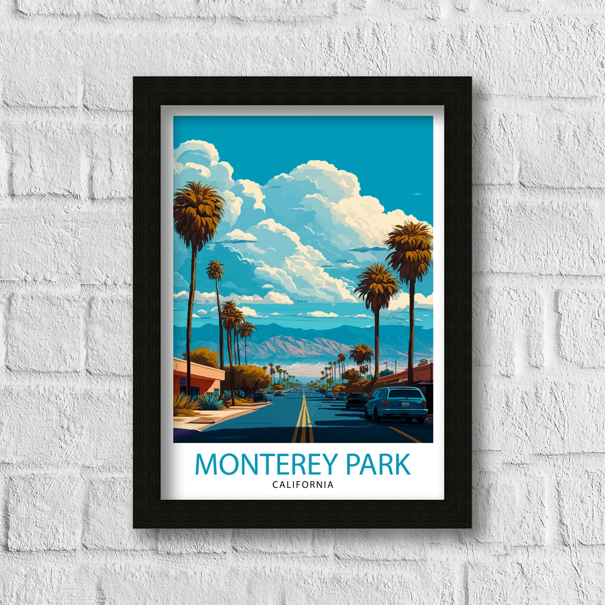Monterey Park California Travel Print| Monterey Park Wall Art Monterey Park Poster Monterey Park Illustration California Travel Poster