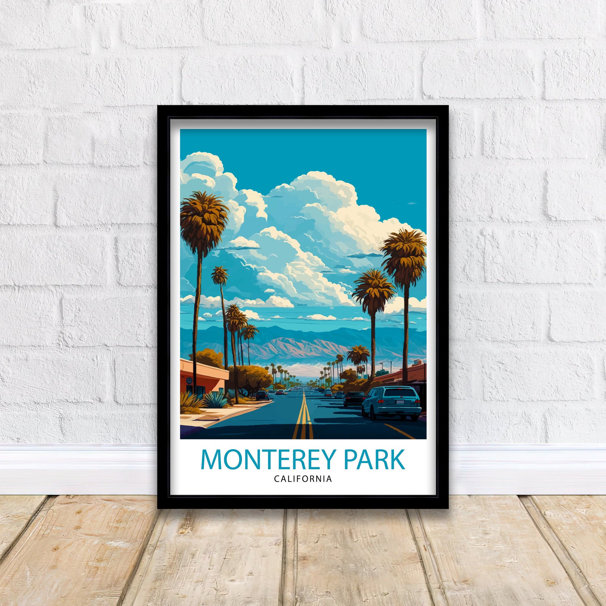 Monterey Park California Travel Print| Monterey Park Wall Art Monterey Park Poster Monterey Park Illustration California Travel Poster