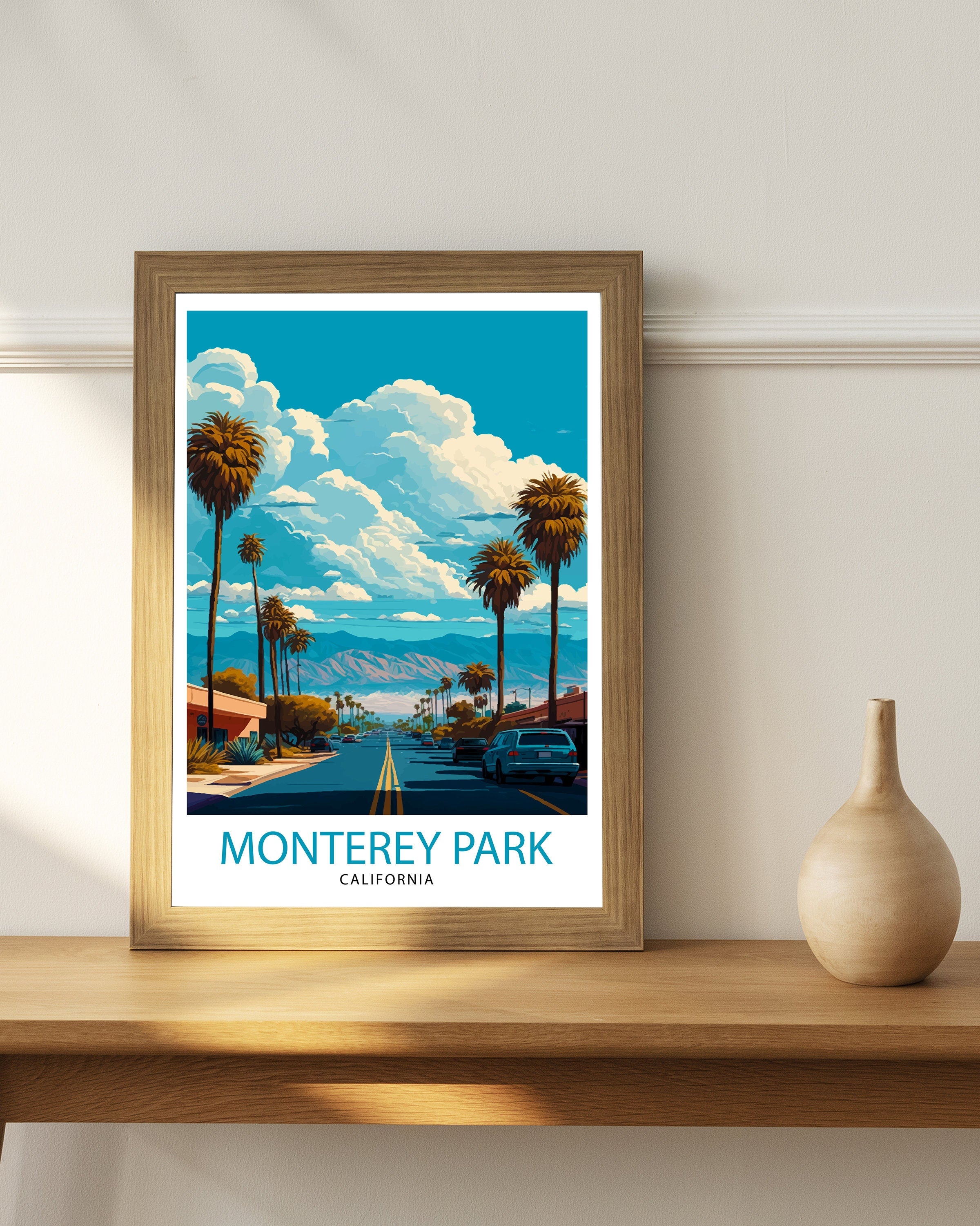 Monterey Park California Travel Print| Monterey Park Wall Art Monterey Park Poster Monterey Park Illustration California Travel Poster