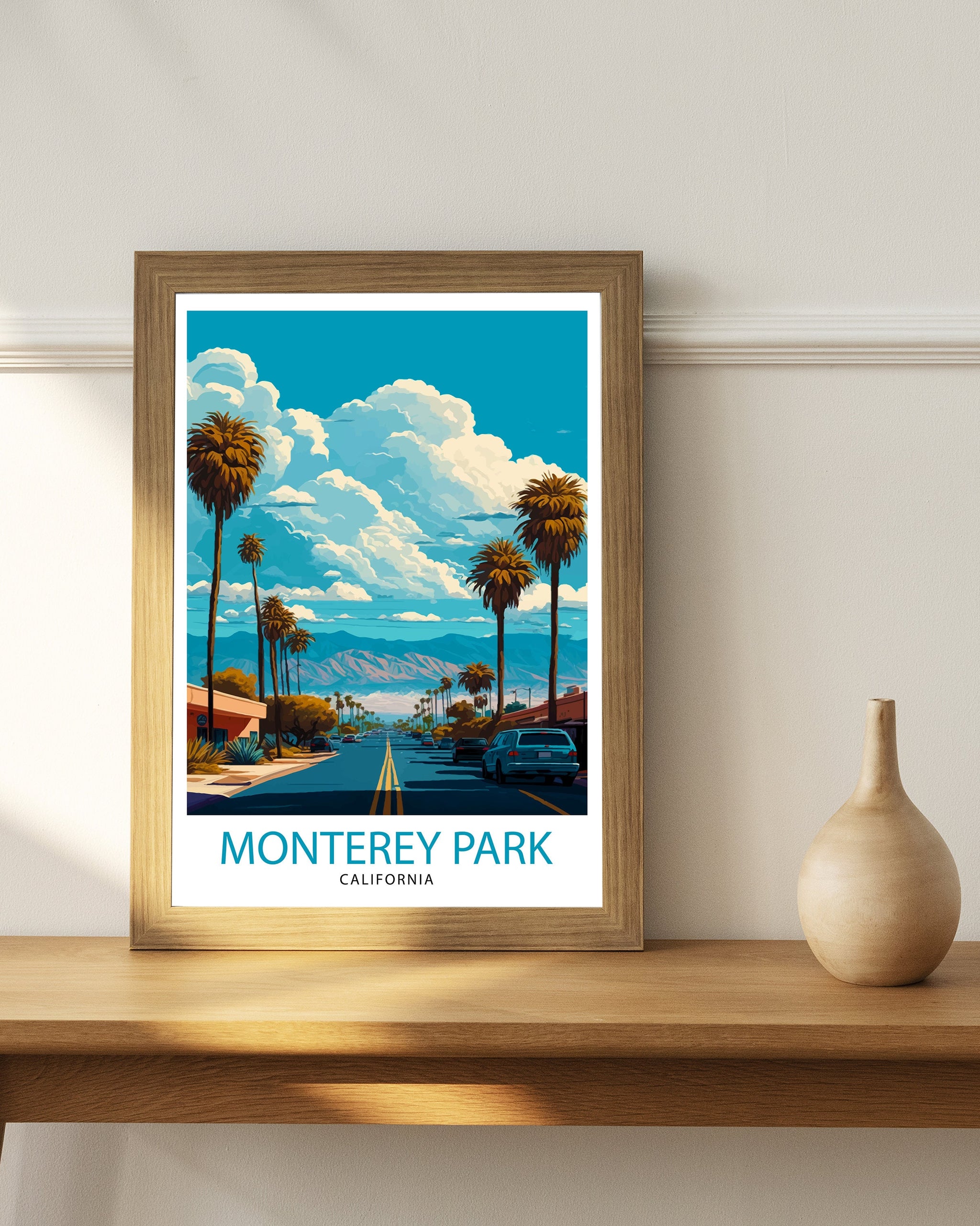 Monterey Park California Travel Print| Monterey Park Wall Art Monterey Park Poster Monterey Park Illustration California Travel Poster