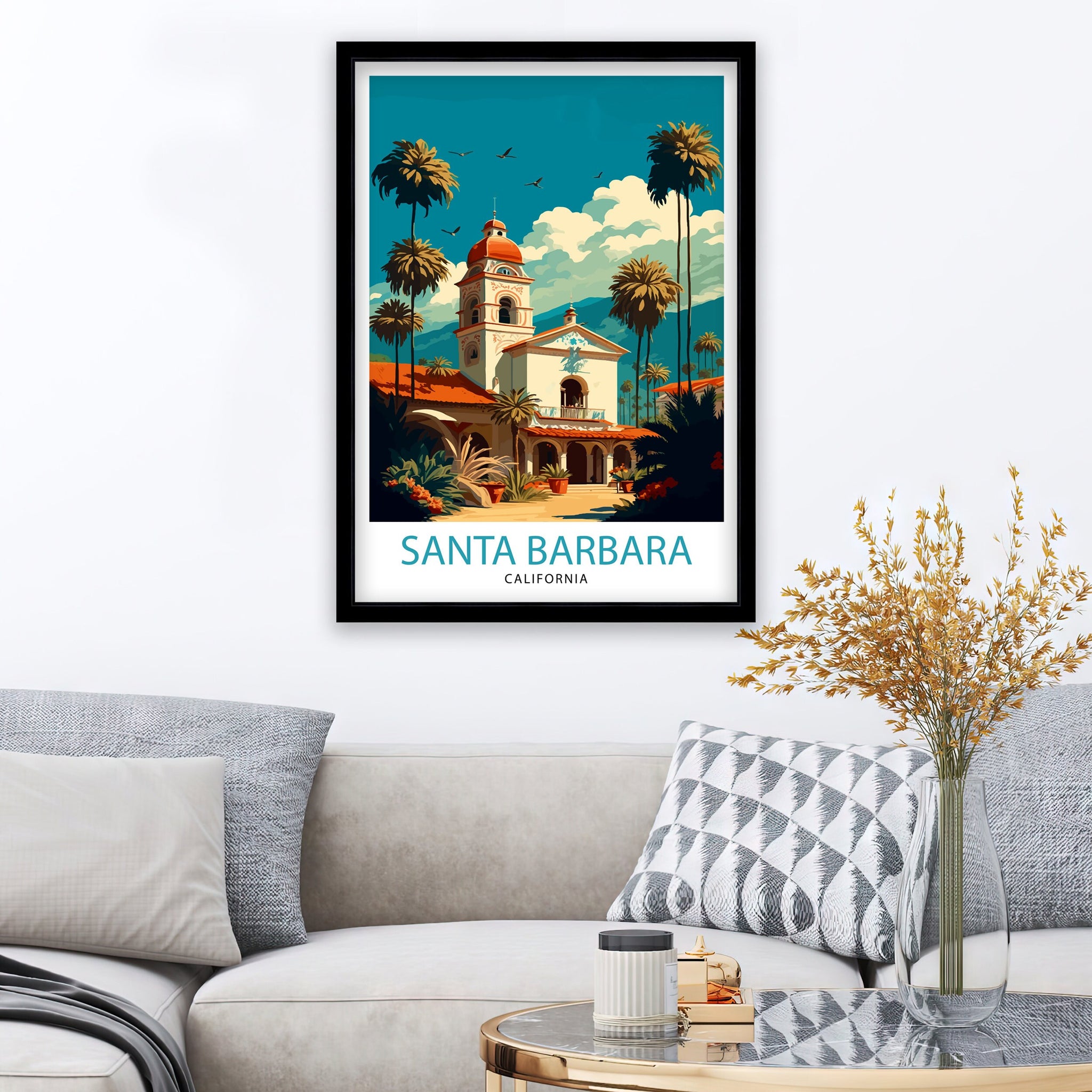 Santa Barbara California Travel Print| Wall Art, Home Decor Travel Poster Santa Barbara Illustration California Gift Santa Barbara Art
