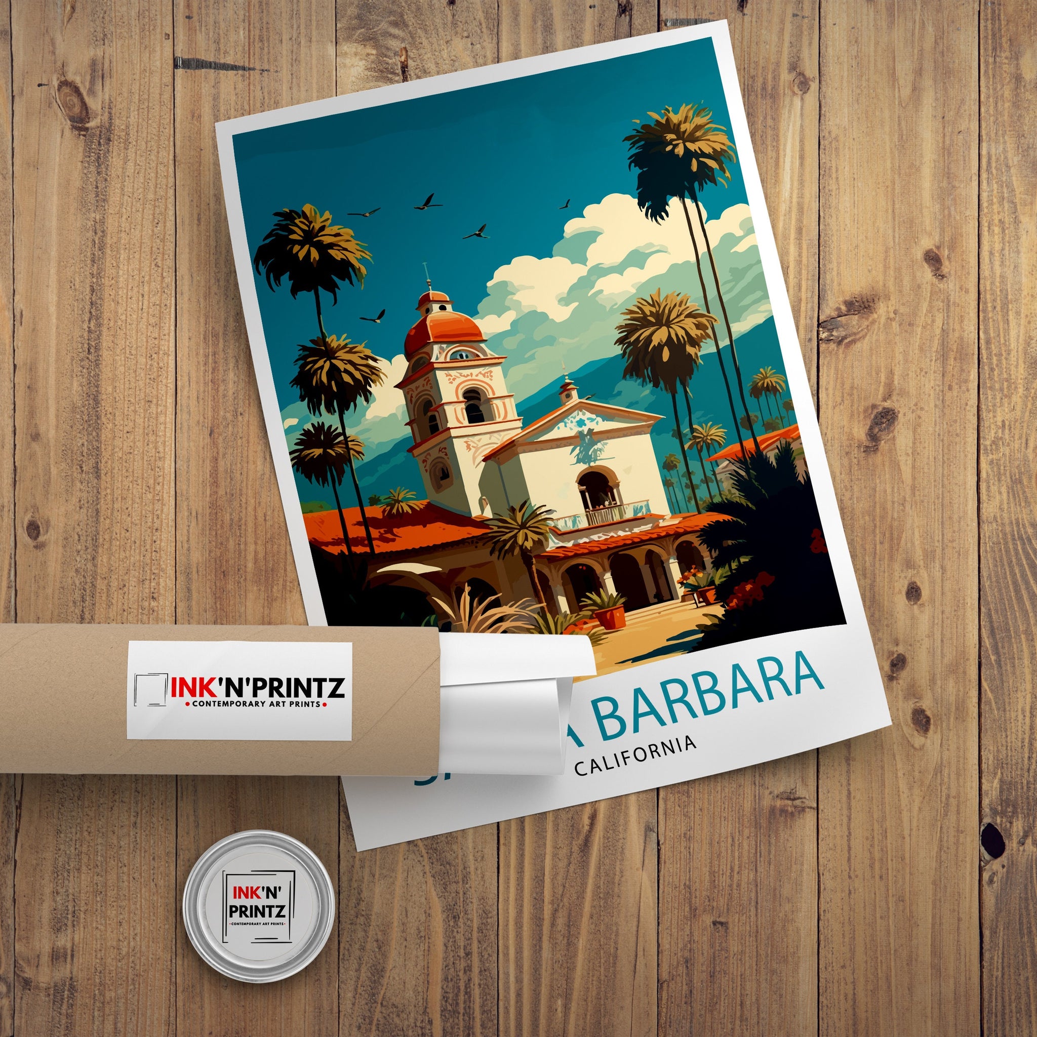 Santa Barbara California Travel Print| Wall Art, Home Decor Travel Poster Santa Barbara Illustration California Gift Santa Barbara Art