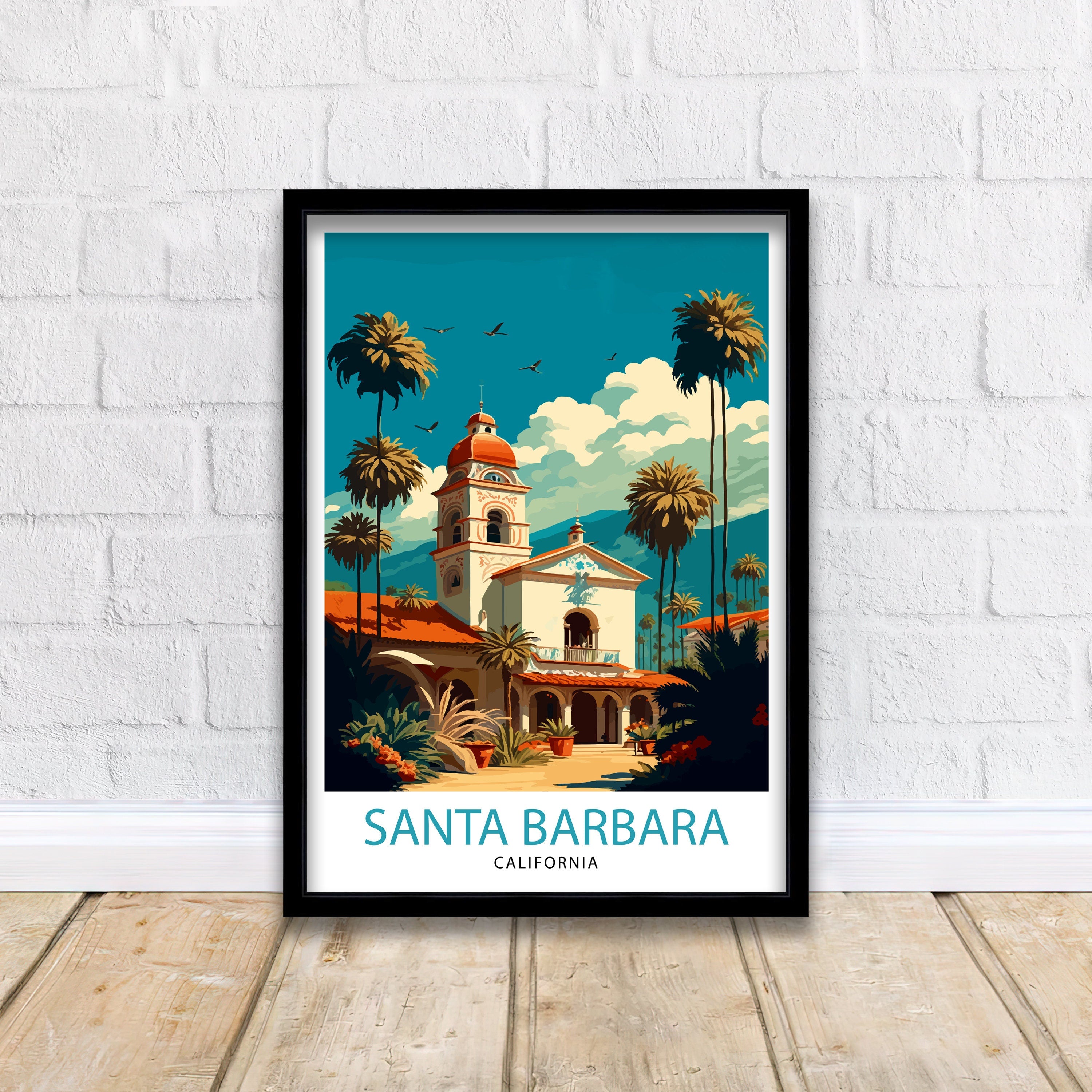 Santa Barbara California Travel Print| Wall Art, Home Decor Travel Poster Santa Barbara Illustration California Gift Santa Barbara Art