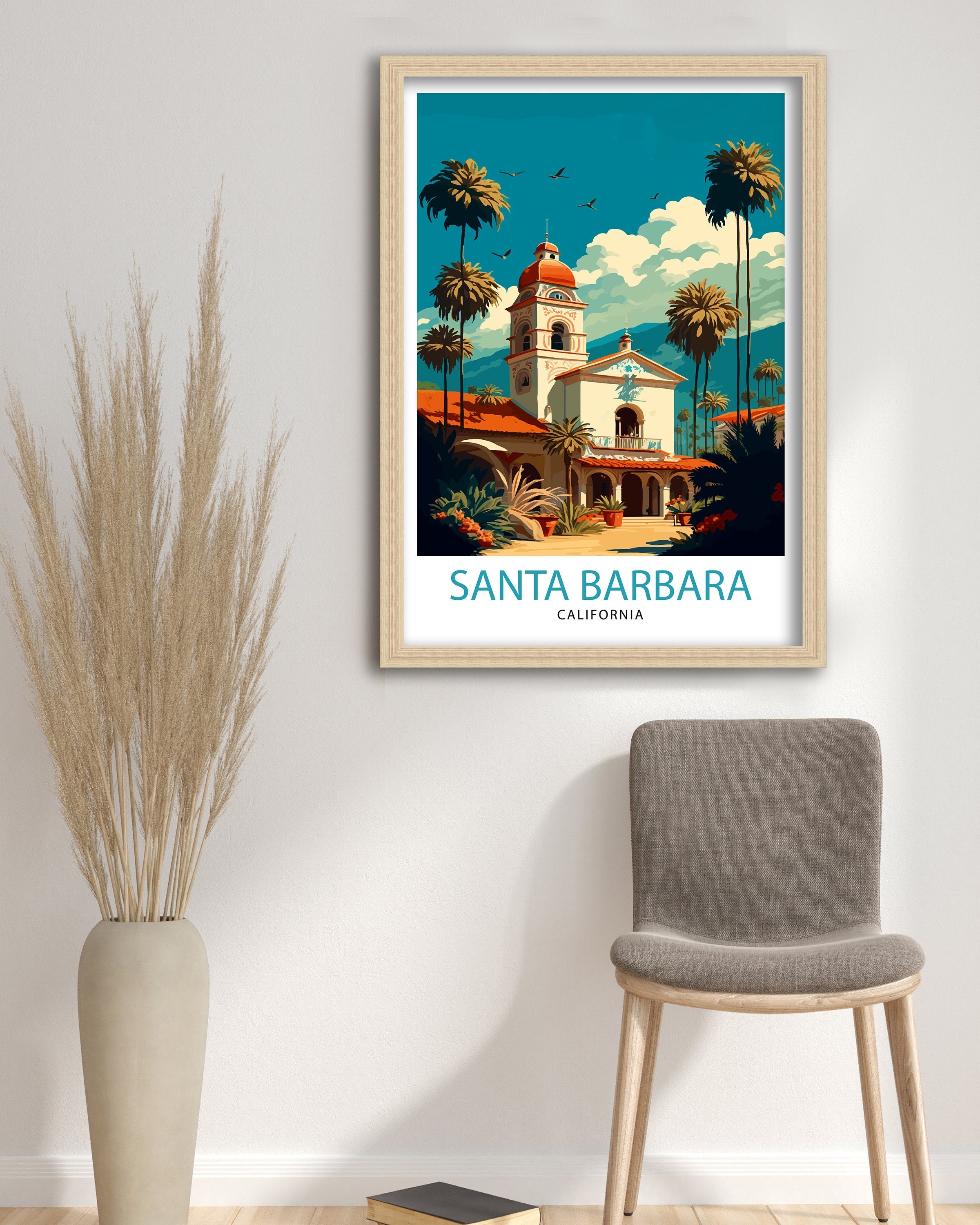 Santa Barbara California Travel Print| Wall Art, Home Decor Travel Poster Santa Barbara Illustration California Gift Santa Barbara Art
