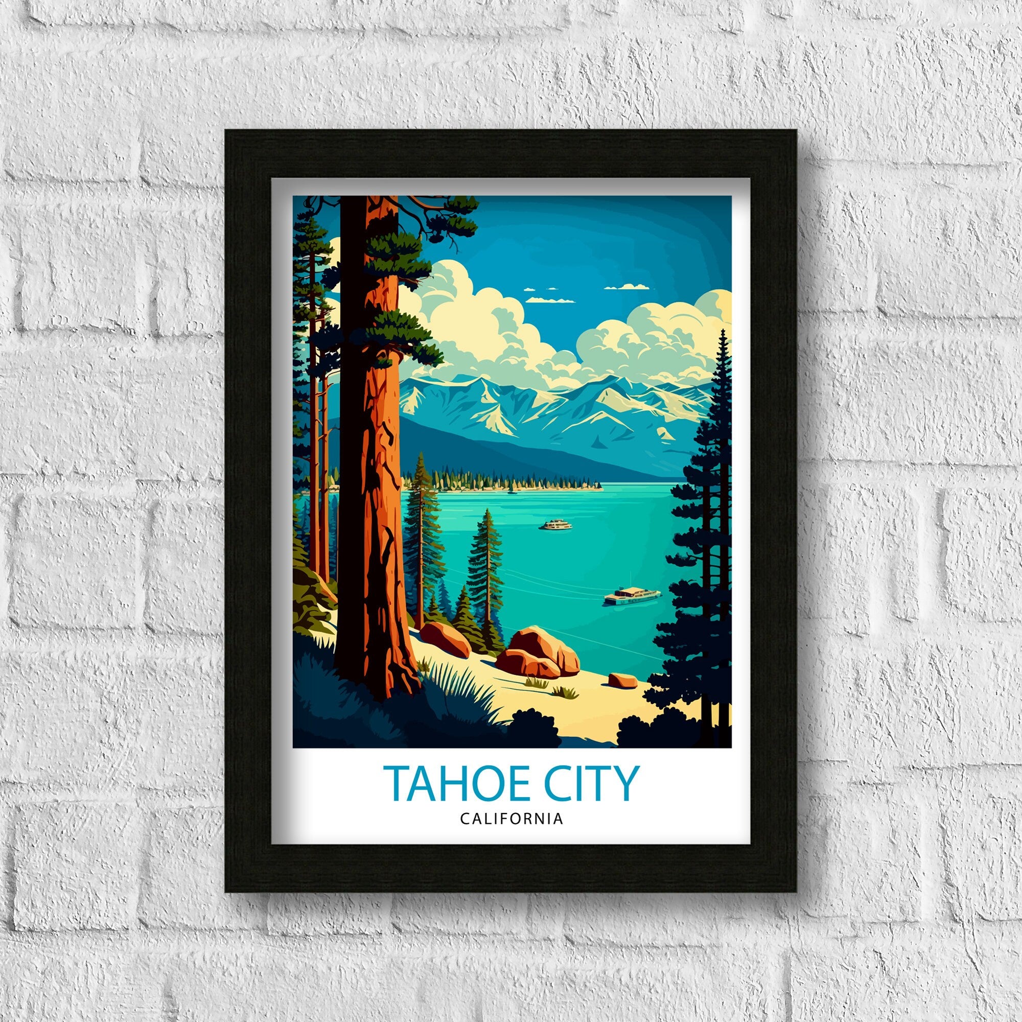 Tahoe City California Travel Print| Tahoe City Wall Art California Travel Poster Lake Tahoe Print Tahoe City Home Decor Gift for Travelers