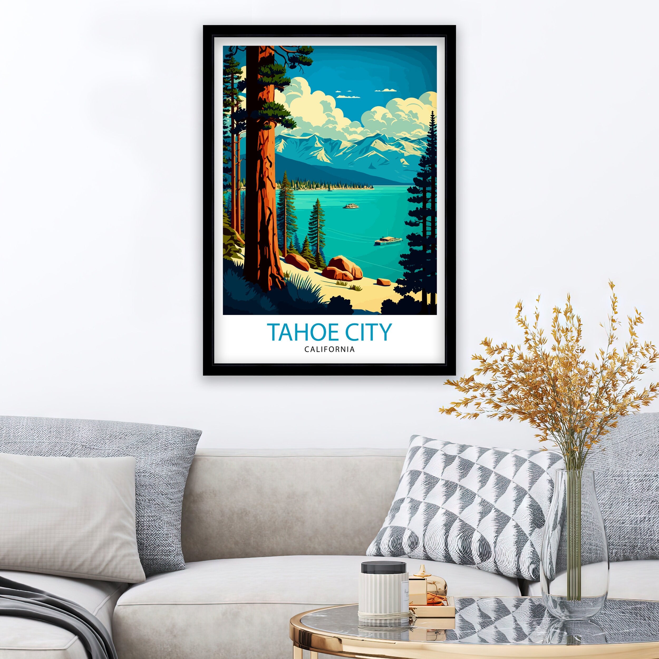 Tahoe City California Travel Print| Tahoe City Wall Art California Travel Poster Lake Tahoe Print Tahoe City Home Decor Gift for Travelers