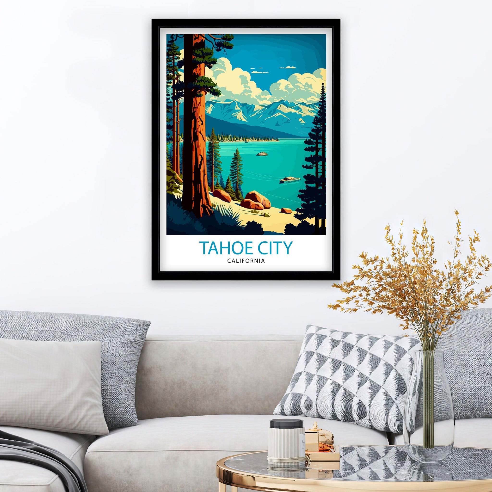 Tahoe City California Travel Print| Tahoe City Wall Art California Travel Poster Lake Tahoe Print Tahoe City Home Decor Gift for Travelers