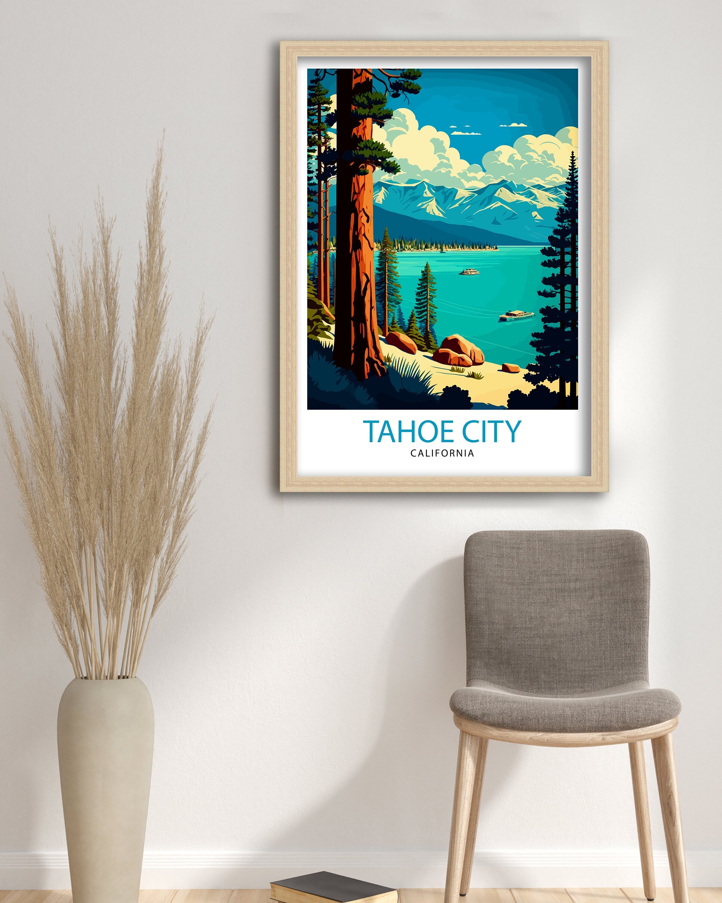 Tahoe City California Travel Print| Tahoe City Wall Art California Travel Poster Lake Tahoe Print Tahoe City Home Decor Gift for Travelers