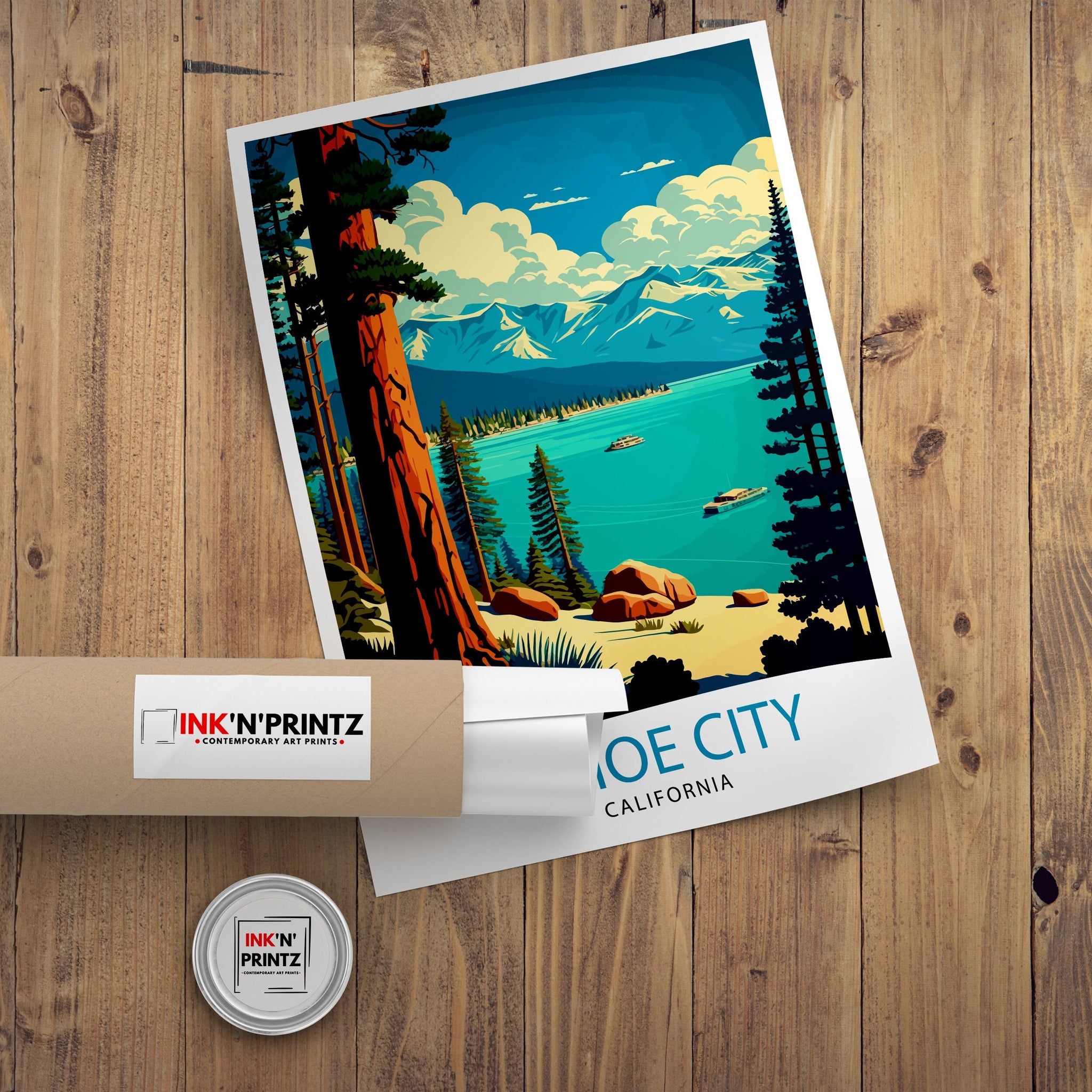 Tahoe City California Travel Print| Tahoe City Wall Art California Travel Poster Lake Tahoe Print Tahoe City Home Decor Gift for Travelers