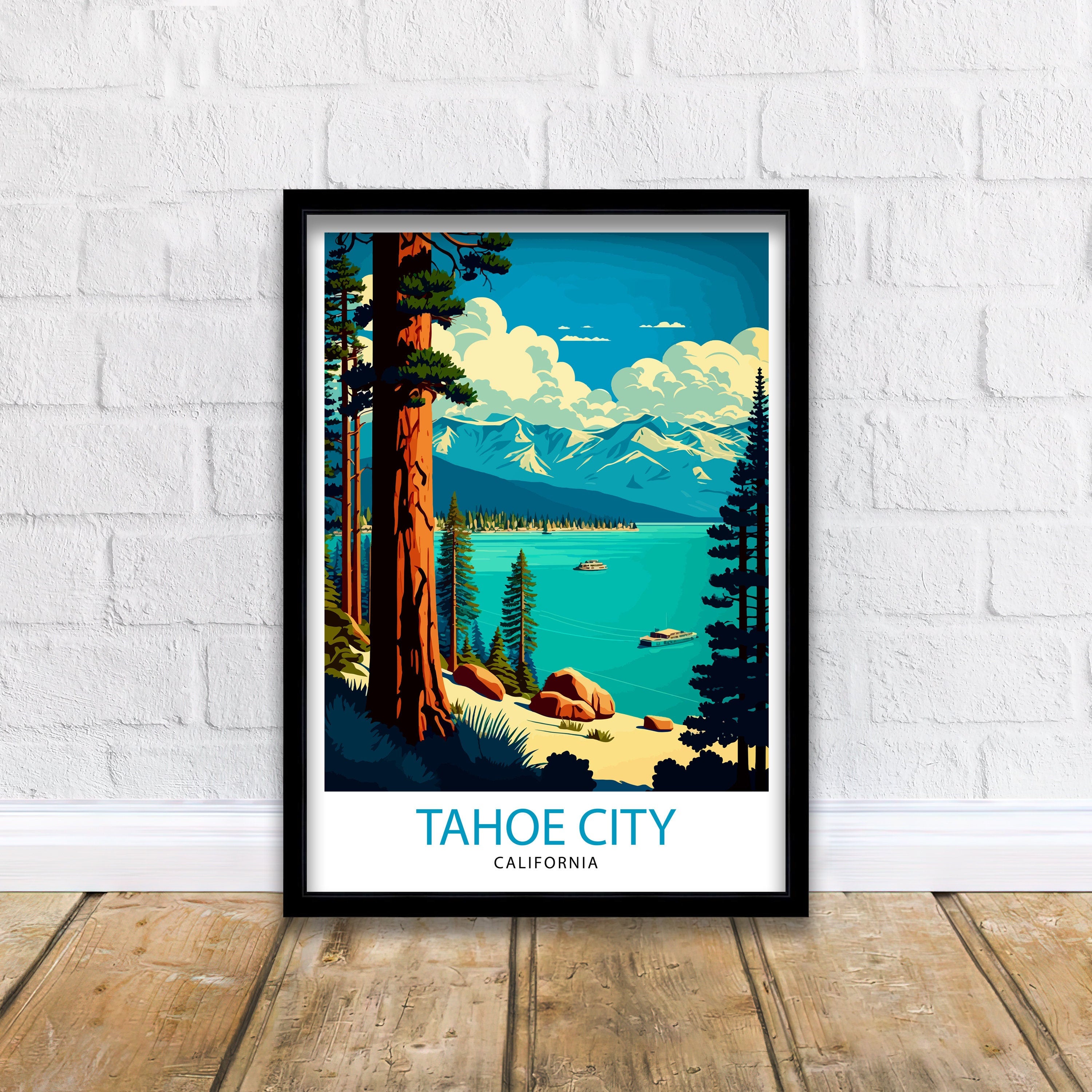 Tahoe City California Travel Print| Tahoe City Wall Art California Travel Poster Lake Tahoe Print Tahoe City Home Decor Gift for Travelers
