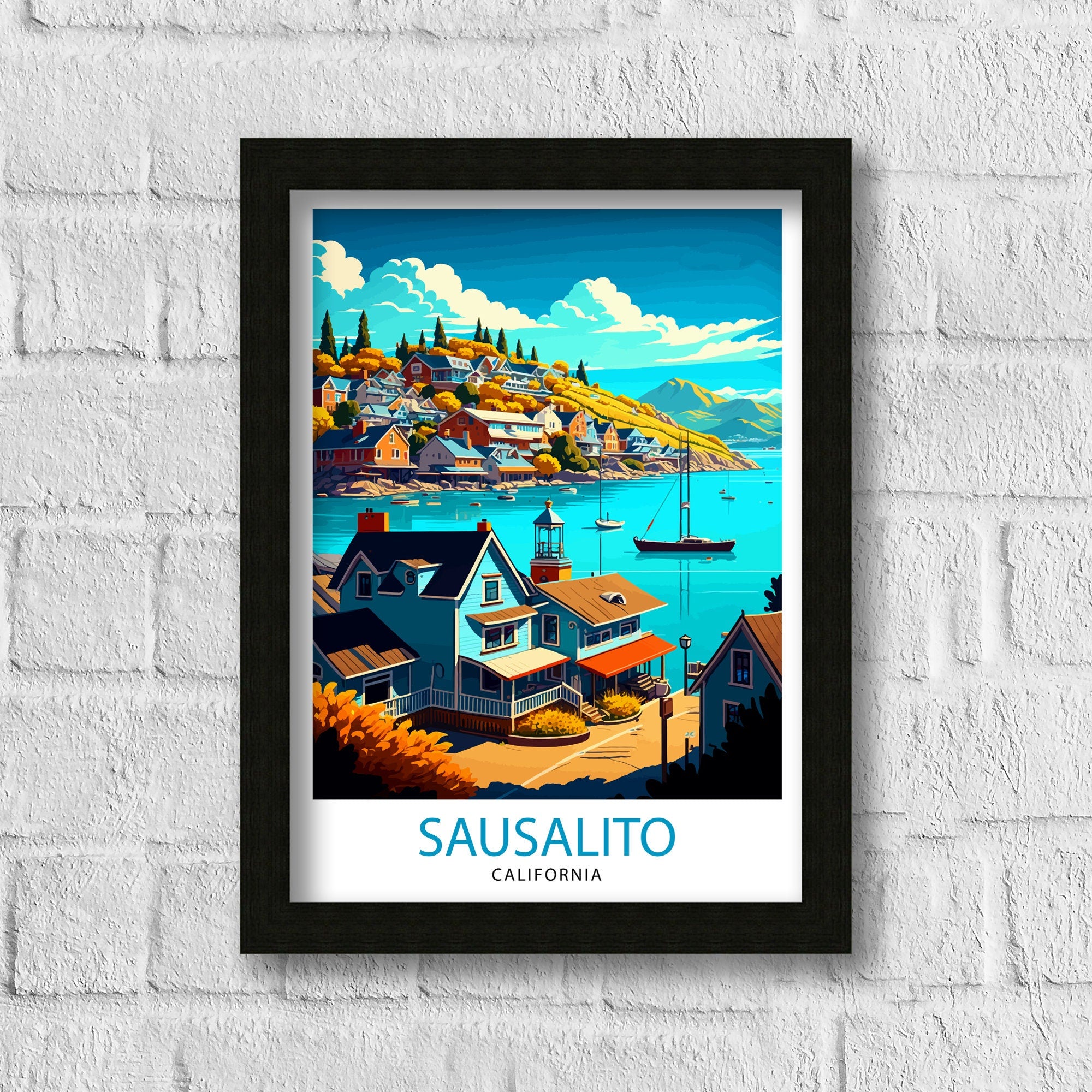 Sausalito California Travel Print|, Sausalito Wall Art Sausalito Home Decor Sausalito Illustration Travel Poster Gift For Sausalito