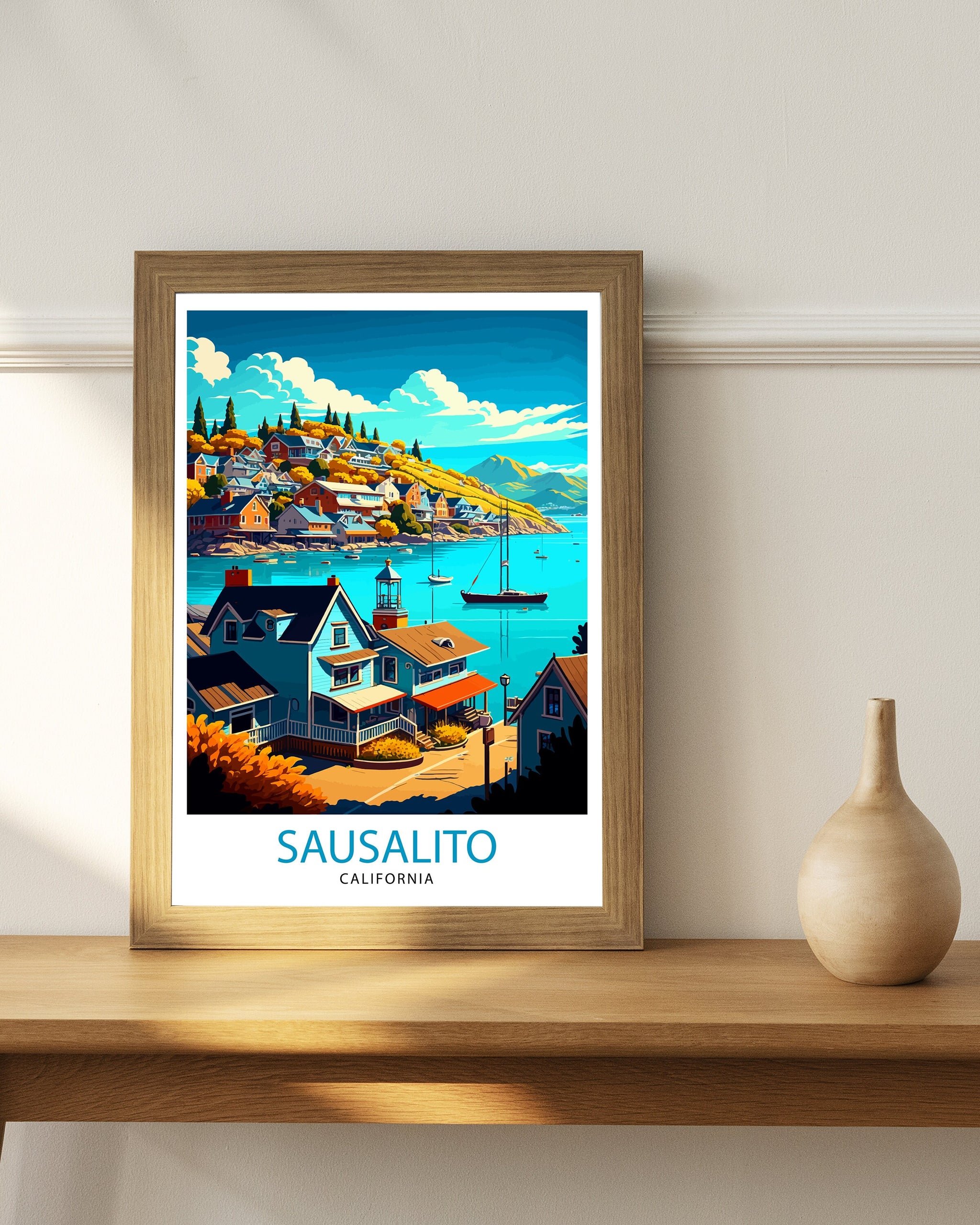 Sausalito California Travel Print|, Sausalito Wall Art Sausalito Home Decor Sausalito Illustration Travel Poster Gift For Sausalito