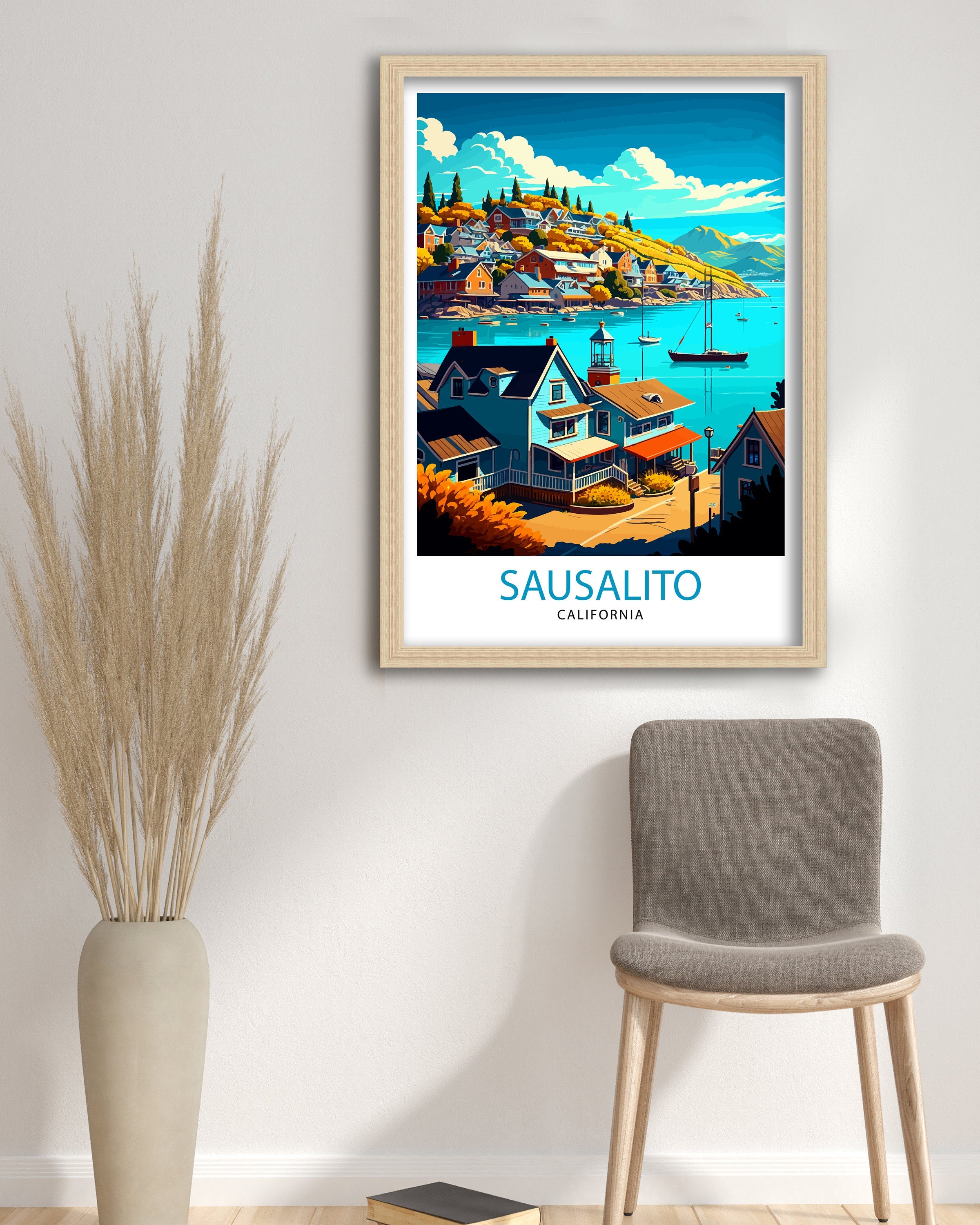 Sausalito California Travel Print|, Sausalito Wall Art Sausalito Home Decor Sausalito Illustration Travel Poster Gift For Sausalito