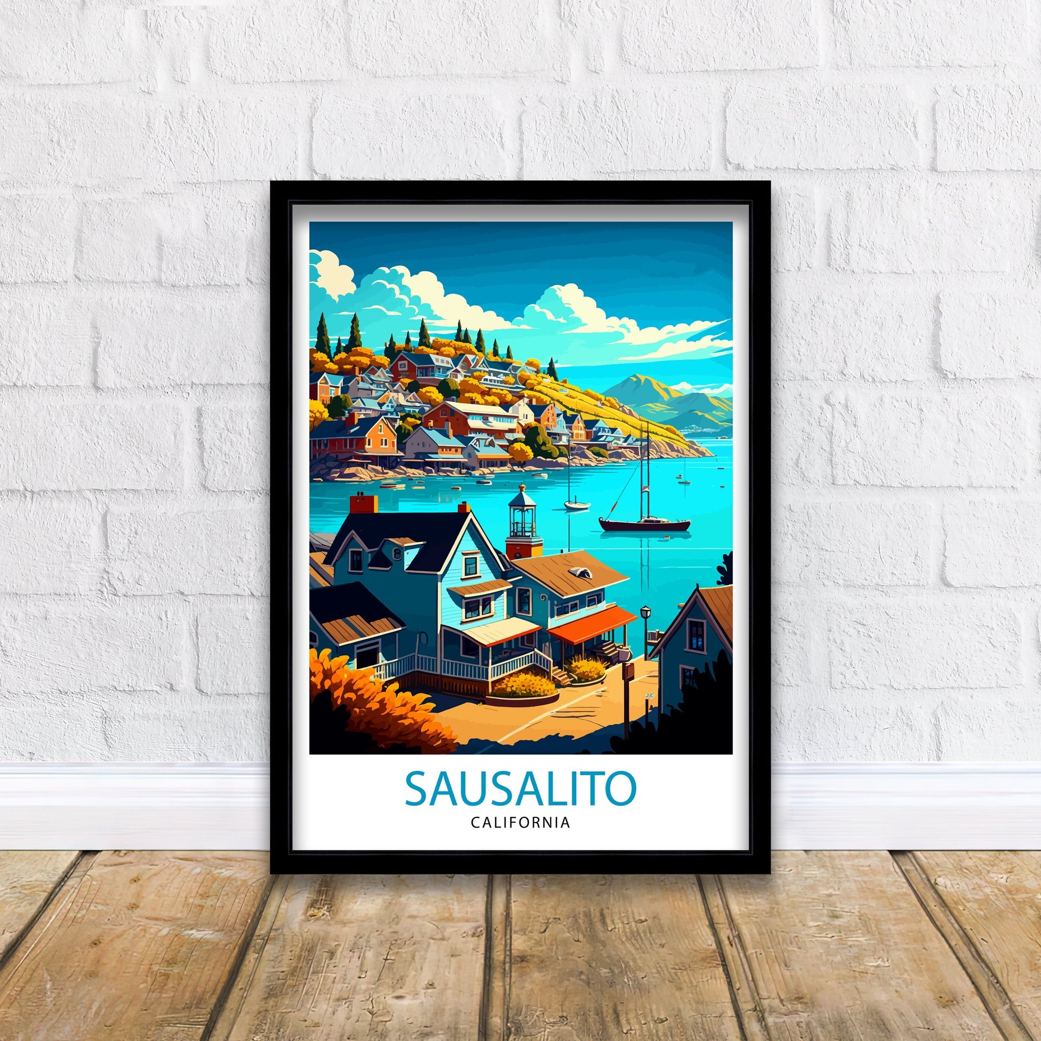 Sausalito California Travel Print|, Sausalito Wall Art Sausalito Home Decor Sausalito Illustration Travel Poster Gift For Sausalito