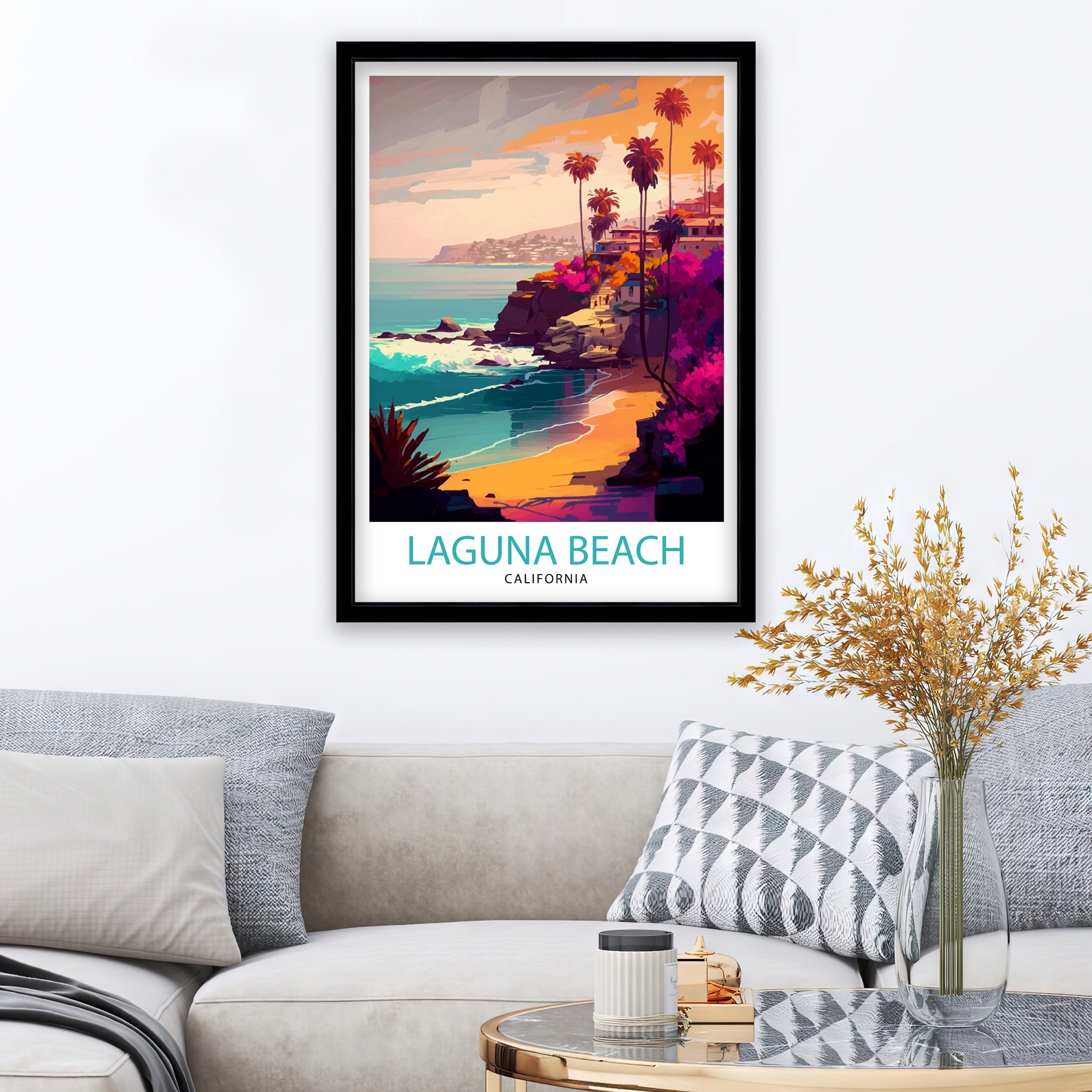 Laguna Beach California Travel Print| Laguna Beach Wall Decor Laguna Beach Home Living Decor Laguna Beach Illustration Travel Poster Gift