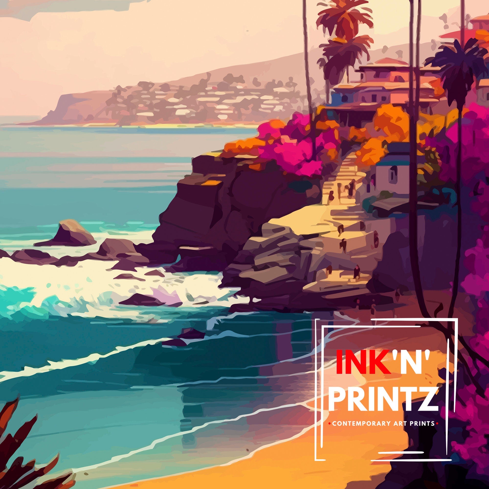 Laguna Beach California Travel Print| Laguna Beach Wall Decor Laguna Beach Home Living Decor Laguna Beach Illustration Travel Poster Gift