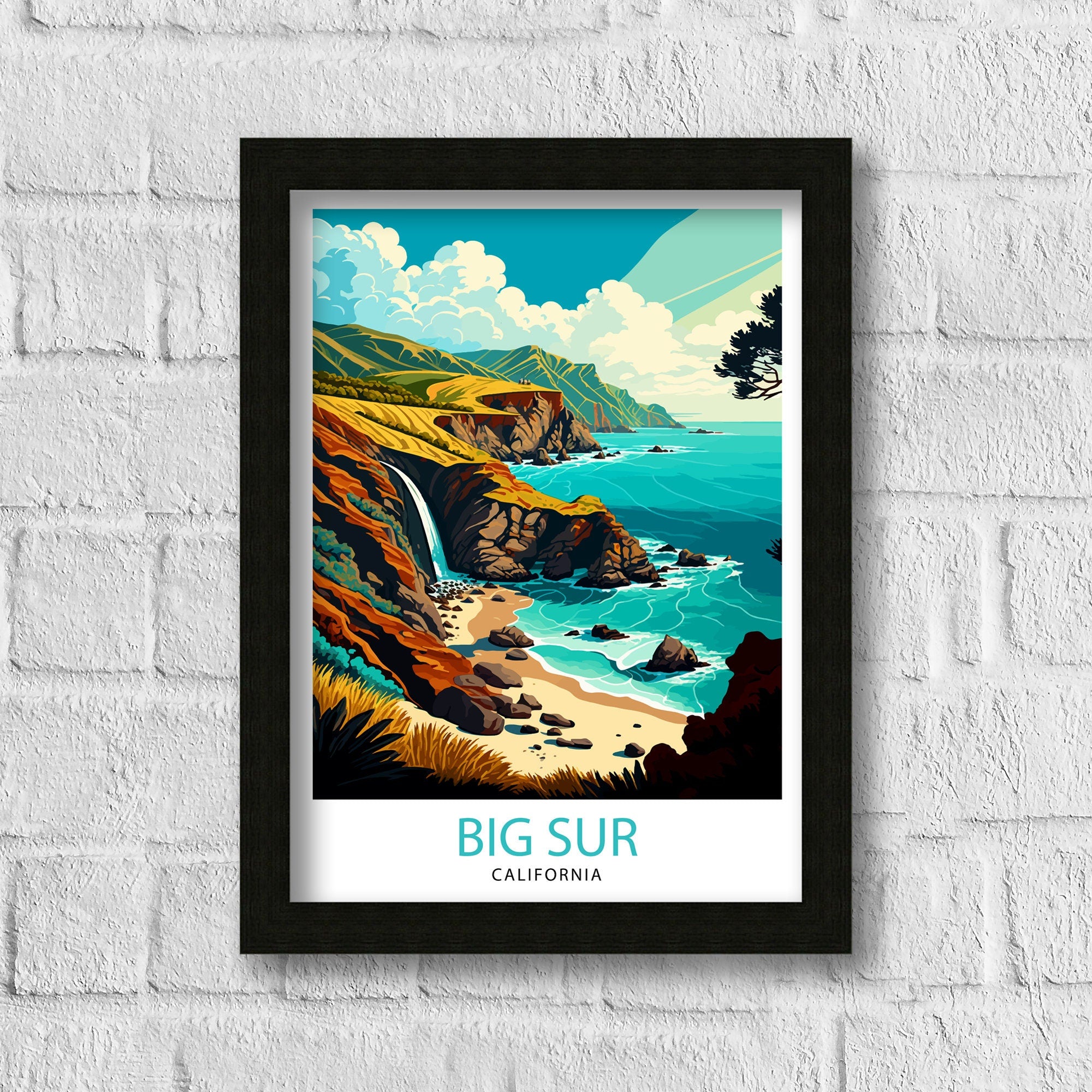 Big Sur California Travel Print| Big Sur Wall Art Big Sur Home Decor California Coastal Landscape Illustration Travel Poster Gift