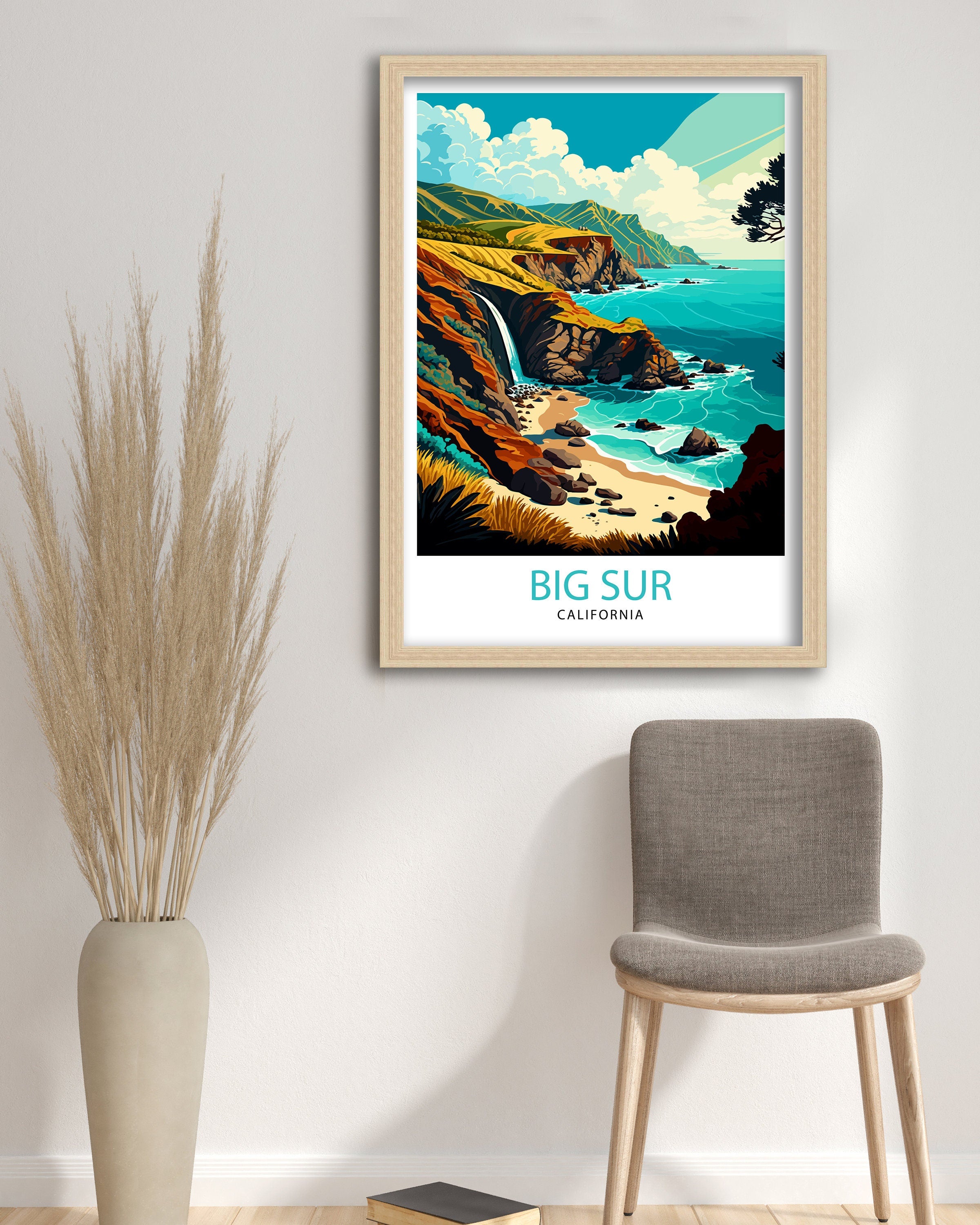 Big Sur California Travel Print| Big Sur Wall Art Big Sur Home Decor California Coastal Landscape Illustration Travel Poster Gift