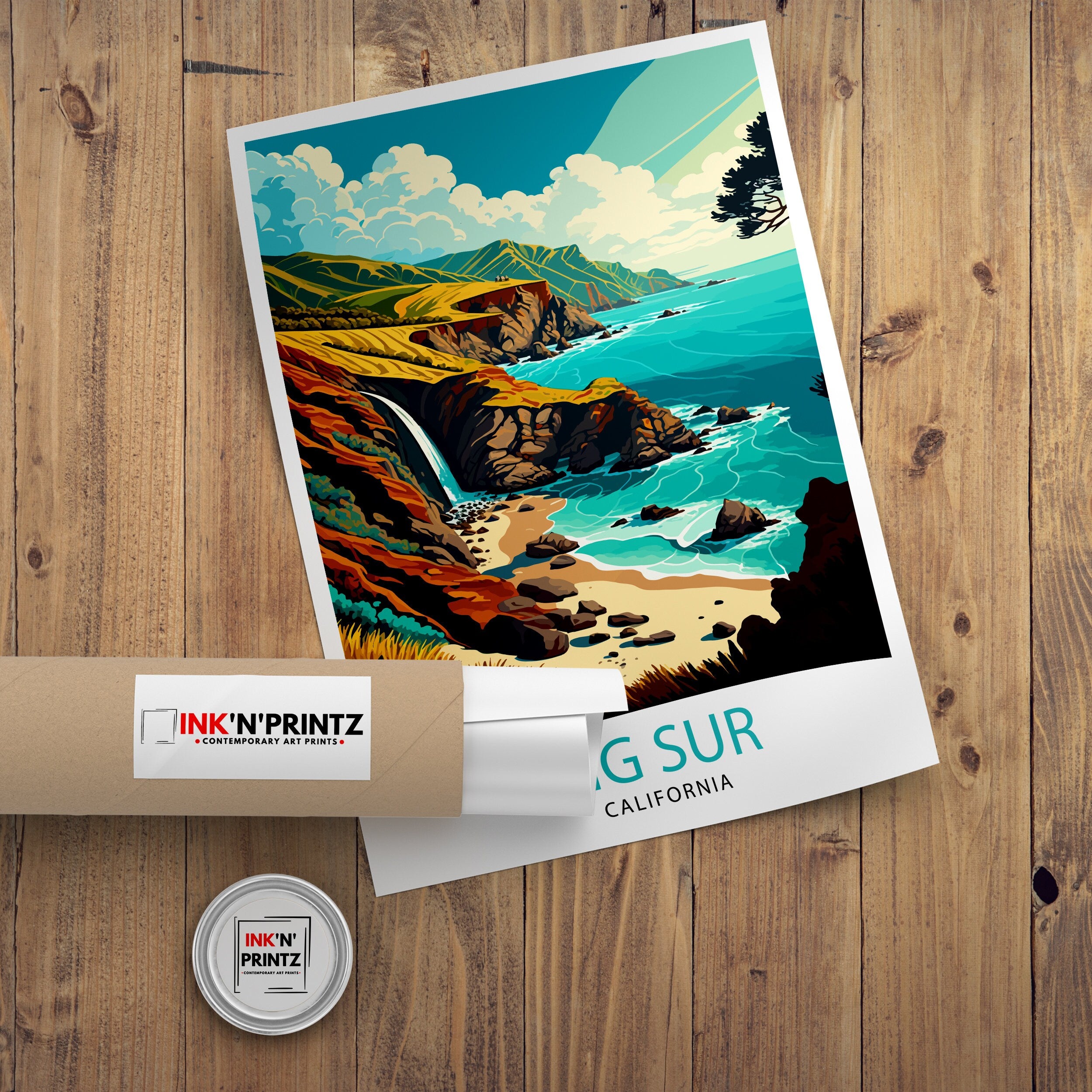 Big Sur California Travel Print| Big Sur Wall Art Big Sur Home Decor California Coastal Landscape Illustration Travel Poster Gift