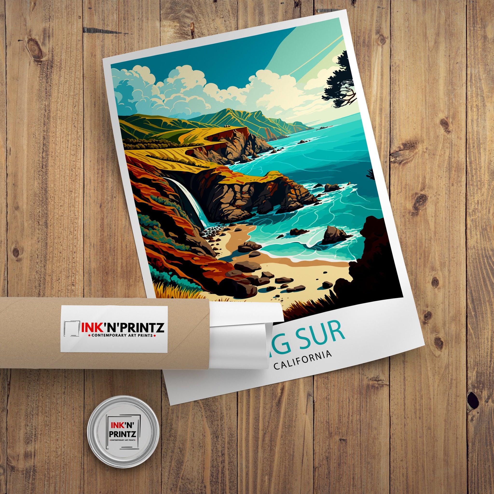 Big Sur California Travel Print| Big Sur Wall Art Big Sur Home Decor California Coastal Landscape Illustration Travel Poster Gift