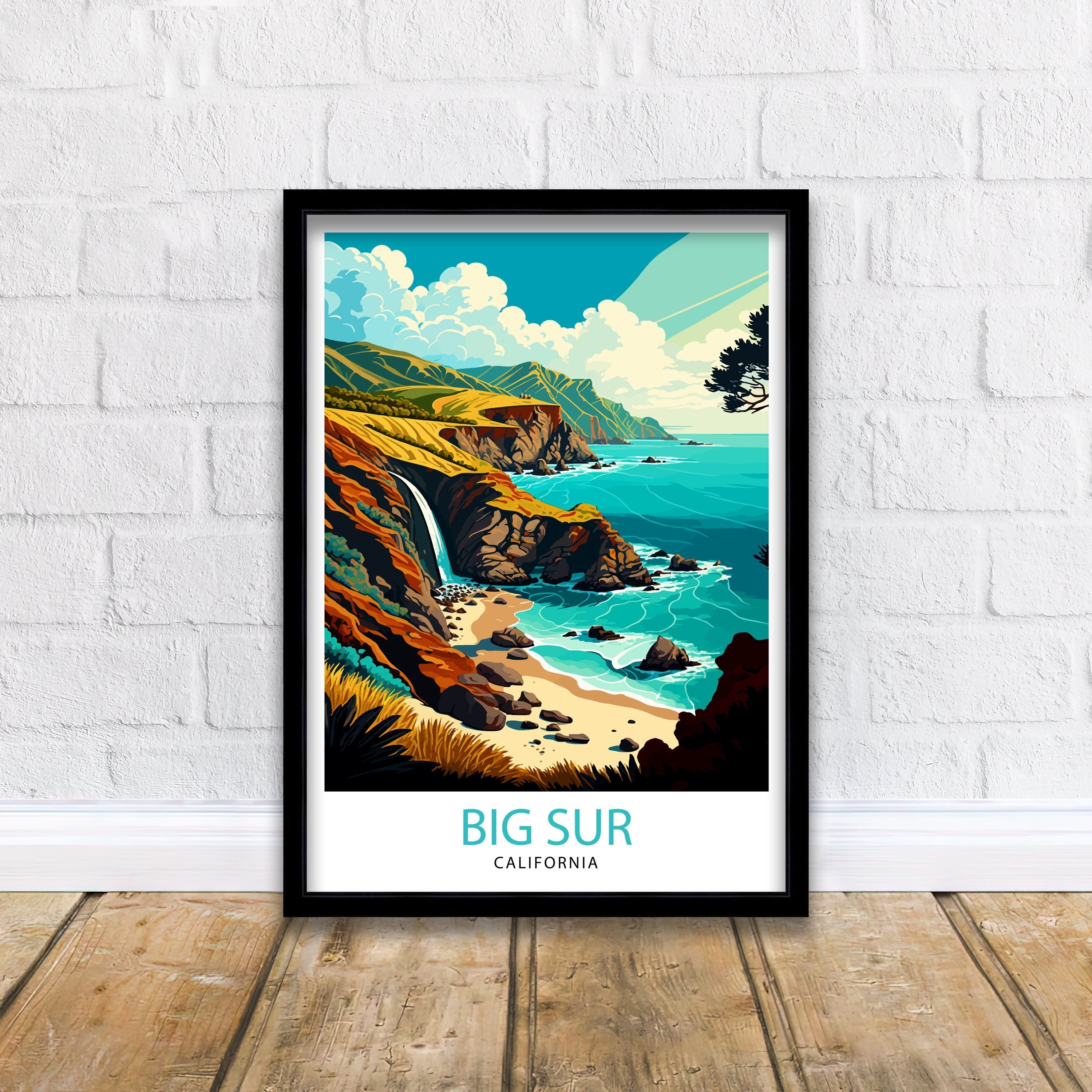 Big Sur California Travel Print| Big Sur Wall Art Big Sur Home Decor California Coastal Landscape Illustration Travel Poster Gift