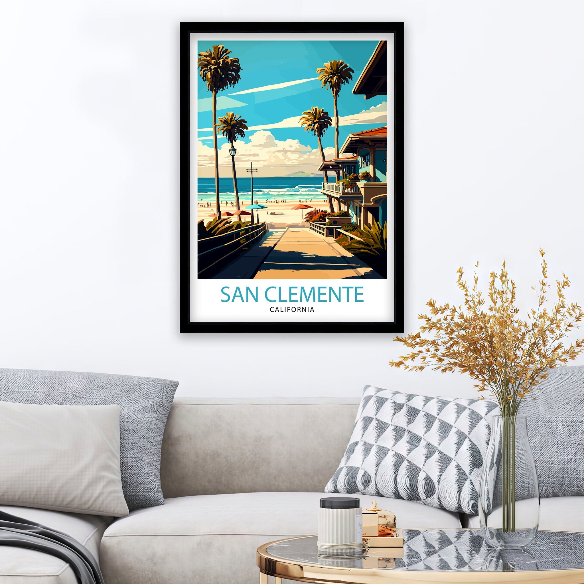 San Clemente California Travel Print| Beach Wall Art Decor San Clemente Pier Home Living Decor California Illustration Travel Poster Gift