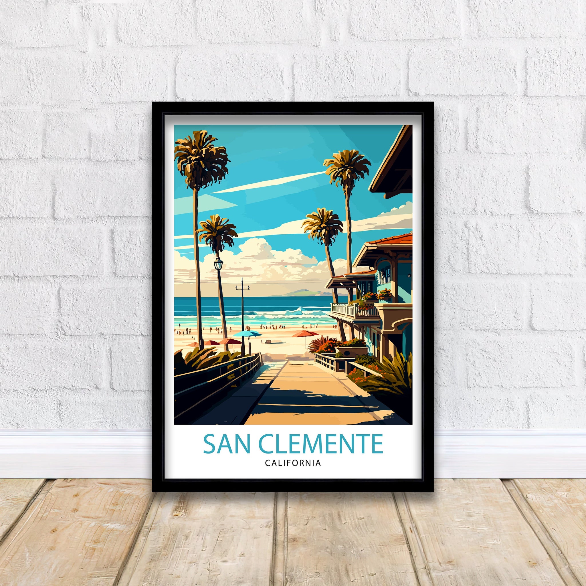 San Clemente California Travel Print| Beach Wall Art Decor San Clemente Pier Home Living Decor California Illustration Travel Poster Gift