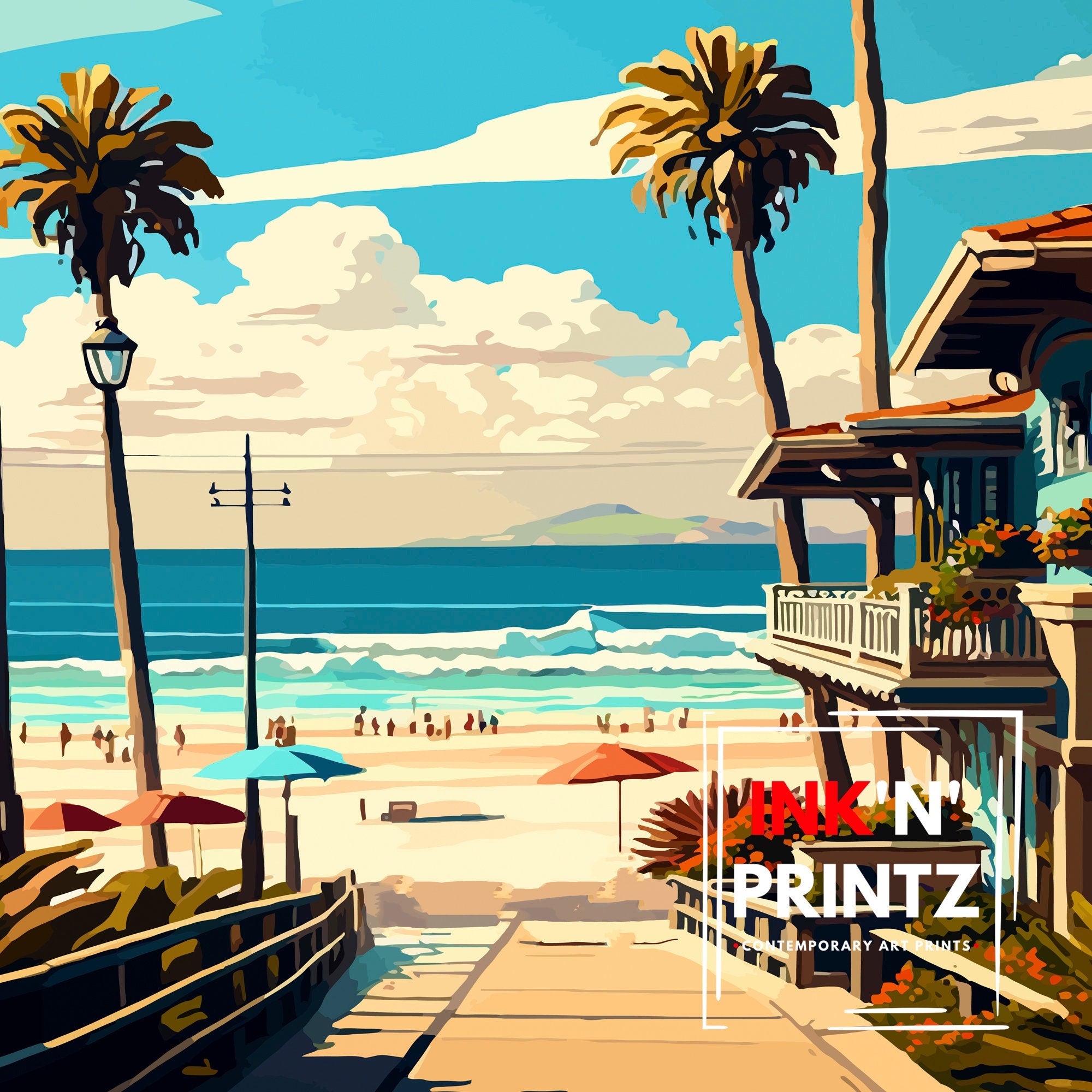 San Clemente California Travel Print| Beach Wall Art Decor San Clemente Pier Home Living Decor California Illustration Travel Poster Gift