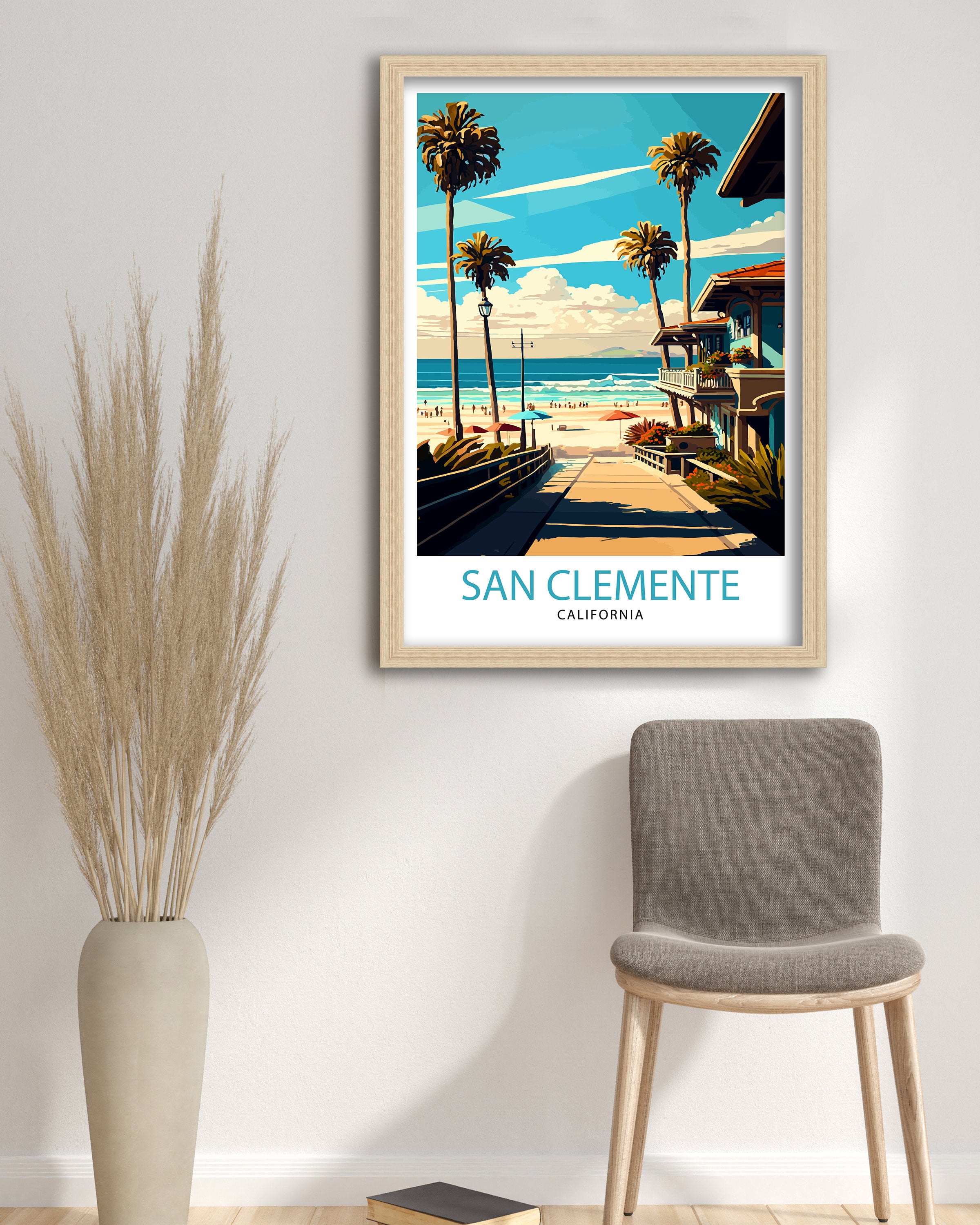 San Clemente California Travel Print| Beach Wall Art Decor San Clemente Pier Home Living Decor California Illustration Travel Poster Gift