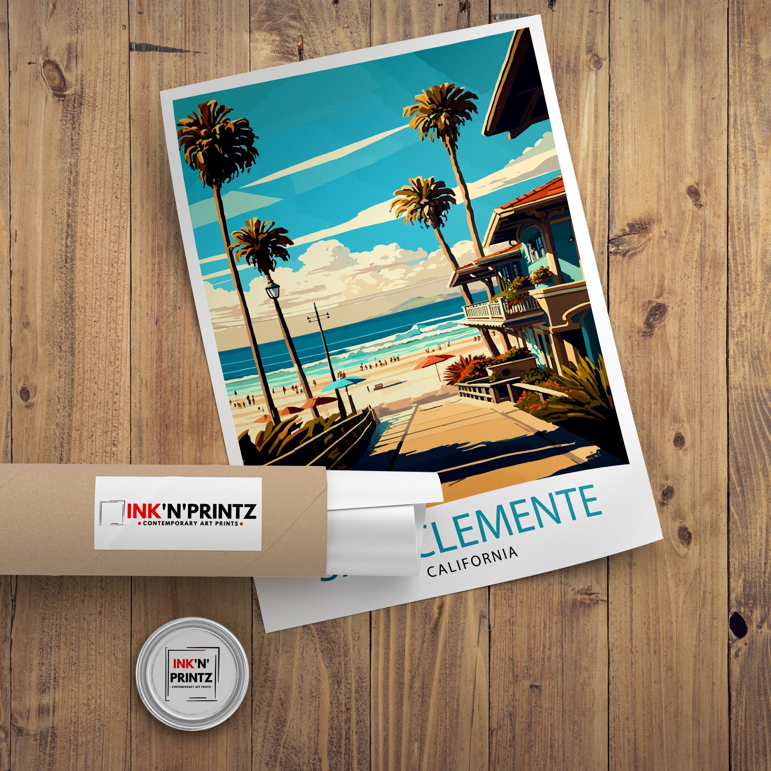 San Clemente California Travel Print| Beach Wall Art Decor San Clemente Pier Home Living Decor California Illustration Travel Poster Gift