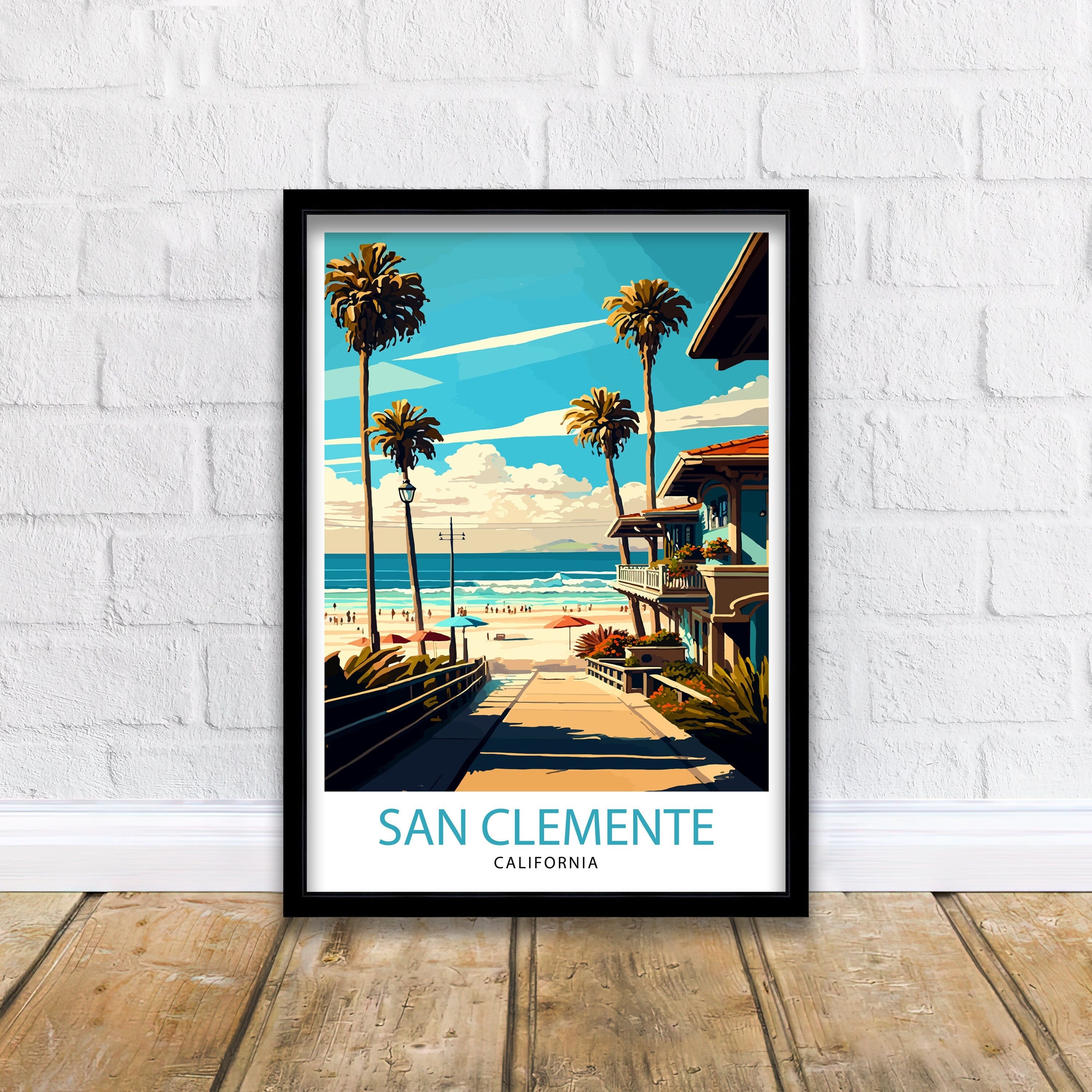 San Clemente California Travel Print| Beach Wall Art Decor San Clemente Pier Home Living Decor California Illustration Travel Poster Gift