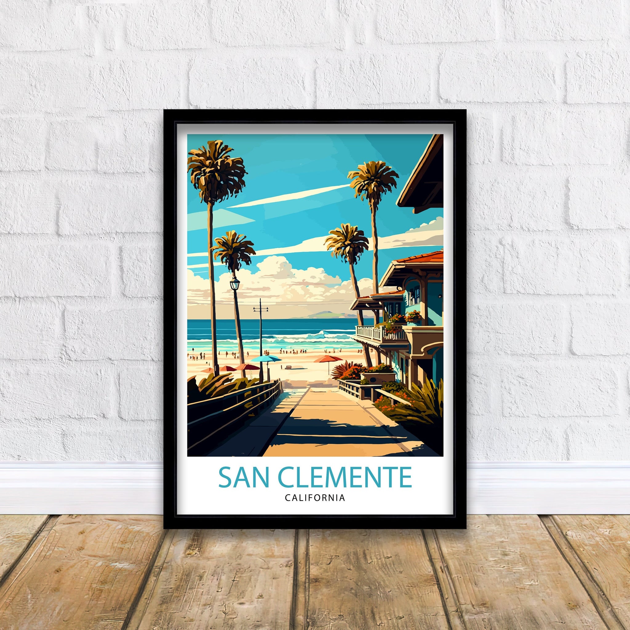 San Clemente California Travel Print| Beach Wall Art Decor San Clemente Pier Home Living Decor California Illustration Travel Poster Gift