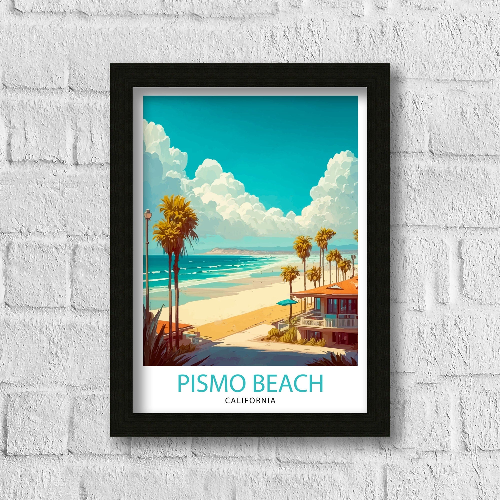 Pismo Beach California Travel Print| Pismo Beach Wall Art Pismo Beach Home Decor California Coastal Art Travel Poster Gift