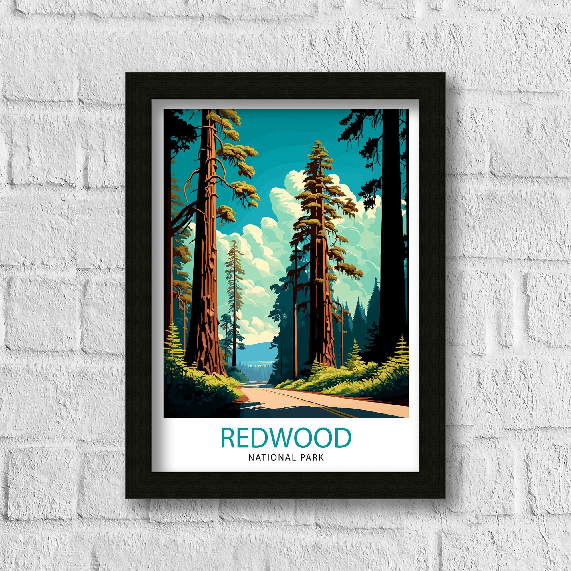 Redwood National Park Travel Print| Redwood Forest Wall Decor California Nature Illustration Travel Poster Gift for Outdoor Enthusiasts Home