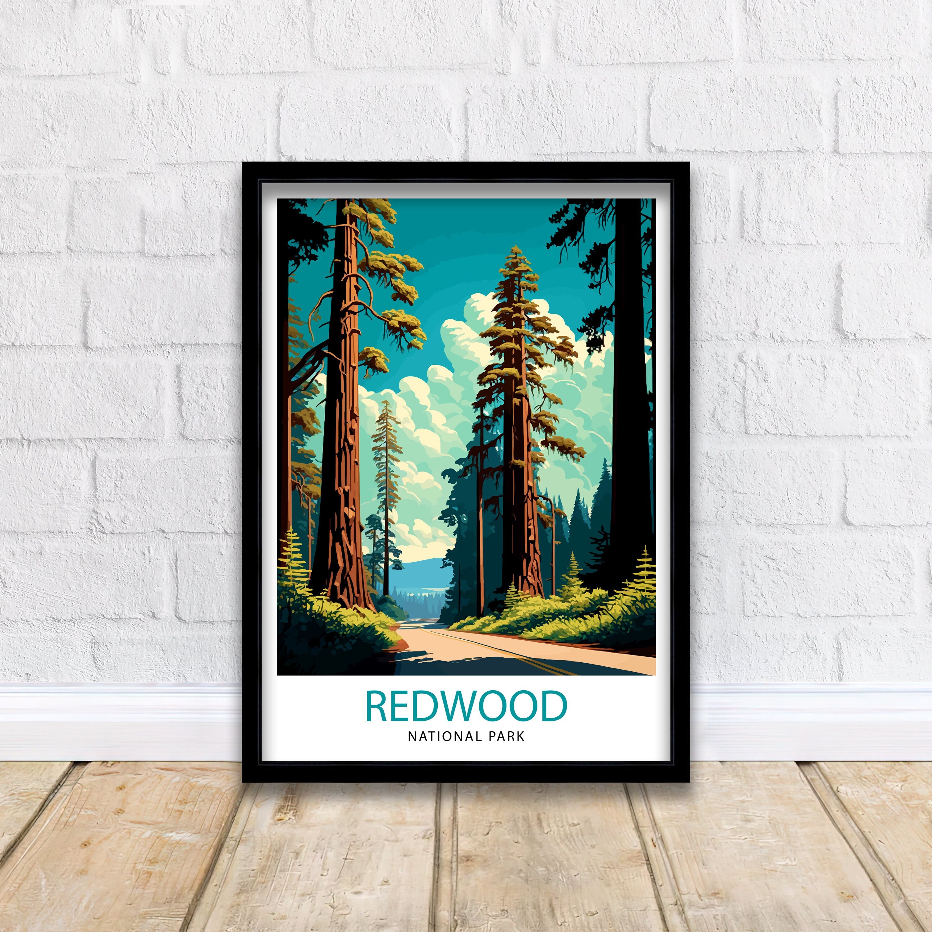 Redwood National Park Travel Print| Redwood Forest Wall Decor California Nature Illustration Travel Poster Gift for Outdoor Enthusiasts Home