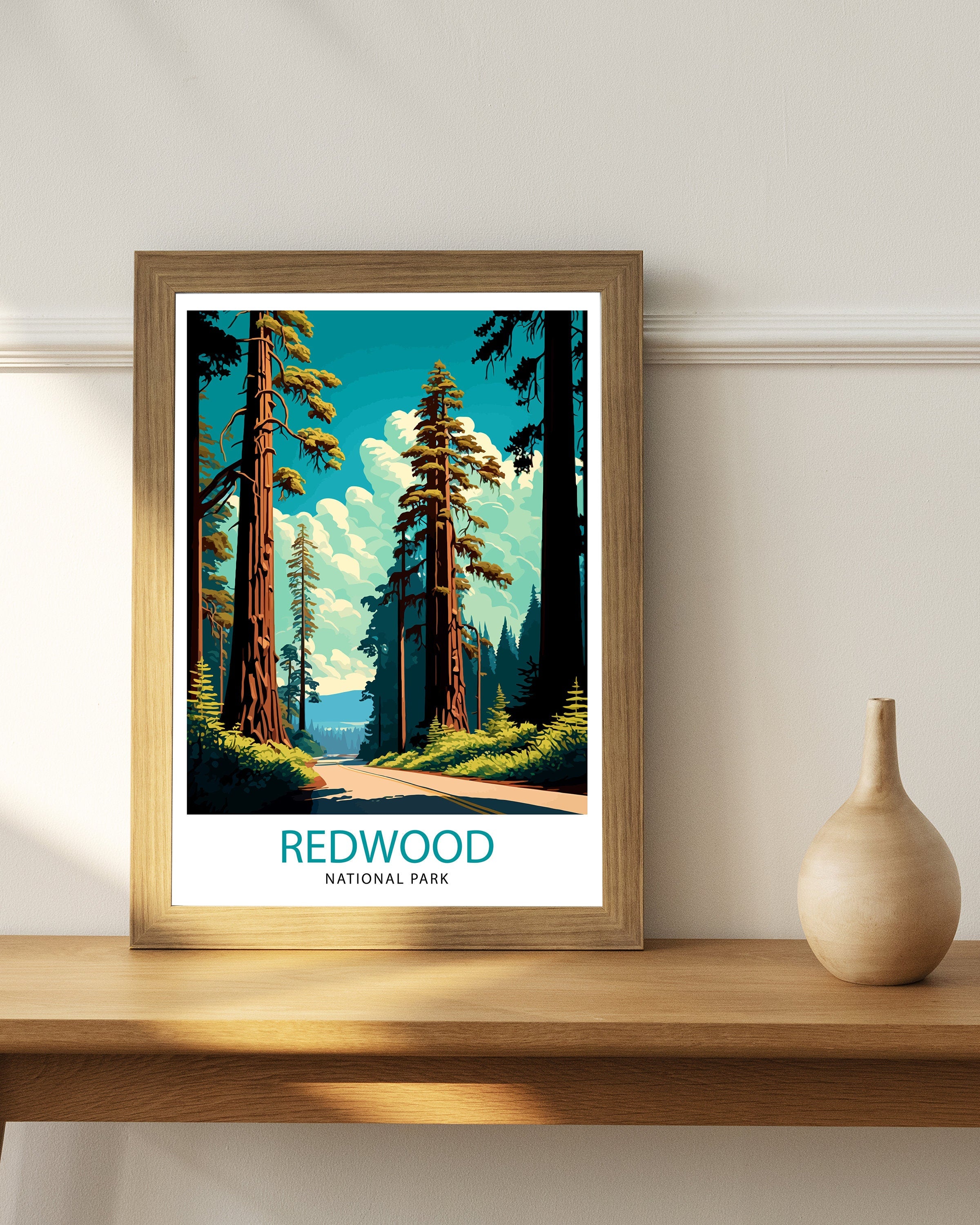 Redwood National Park Travel Print| Redwood Forest Wall Decor California Nature Illustration Travel Poster Gift for Outdoor Enthusiasts Home