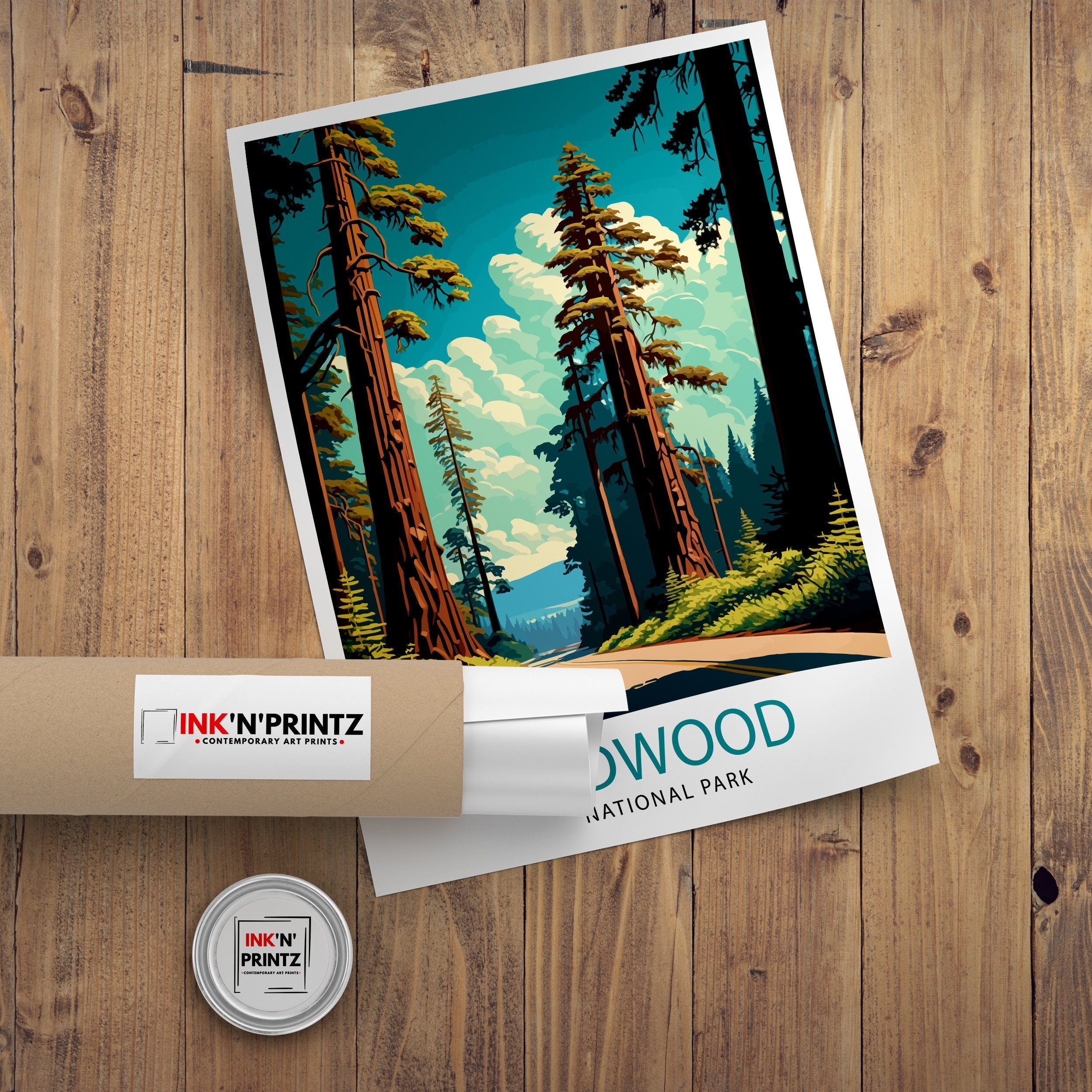 Redwood National Park Travel Print| Redwood Forest Wall Decor California Nature Illustration Travel Poster Gift for Outdoor Enthusiasts Home