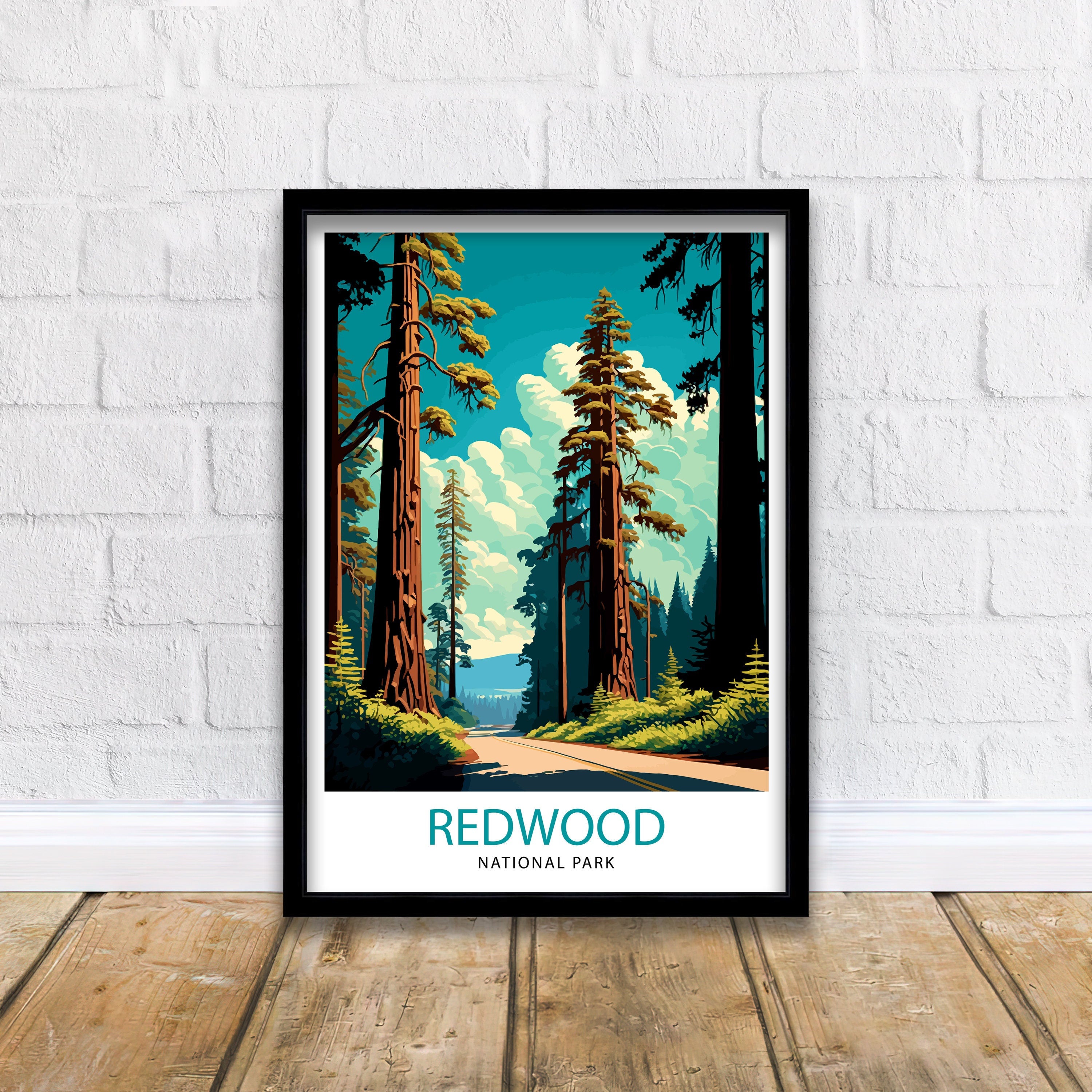 Redwood National Park Travel Print| Redwood Forest Wall Decor California Nature Illustration Travel Poster Gift for Outdoor Enthusiasts Home
