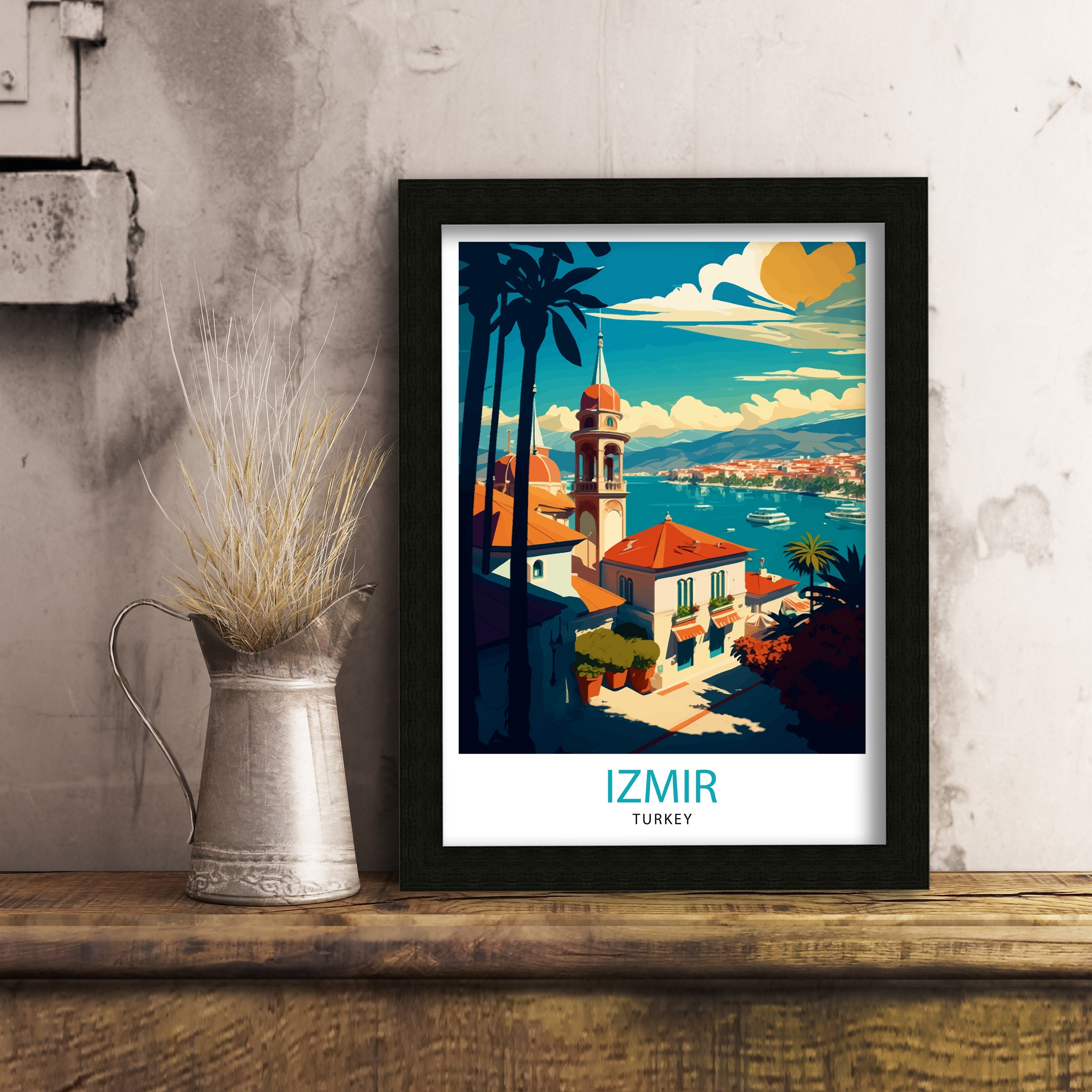Izmir Turkey Travel Poster, Coastal City Art Print