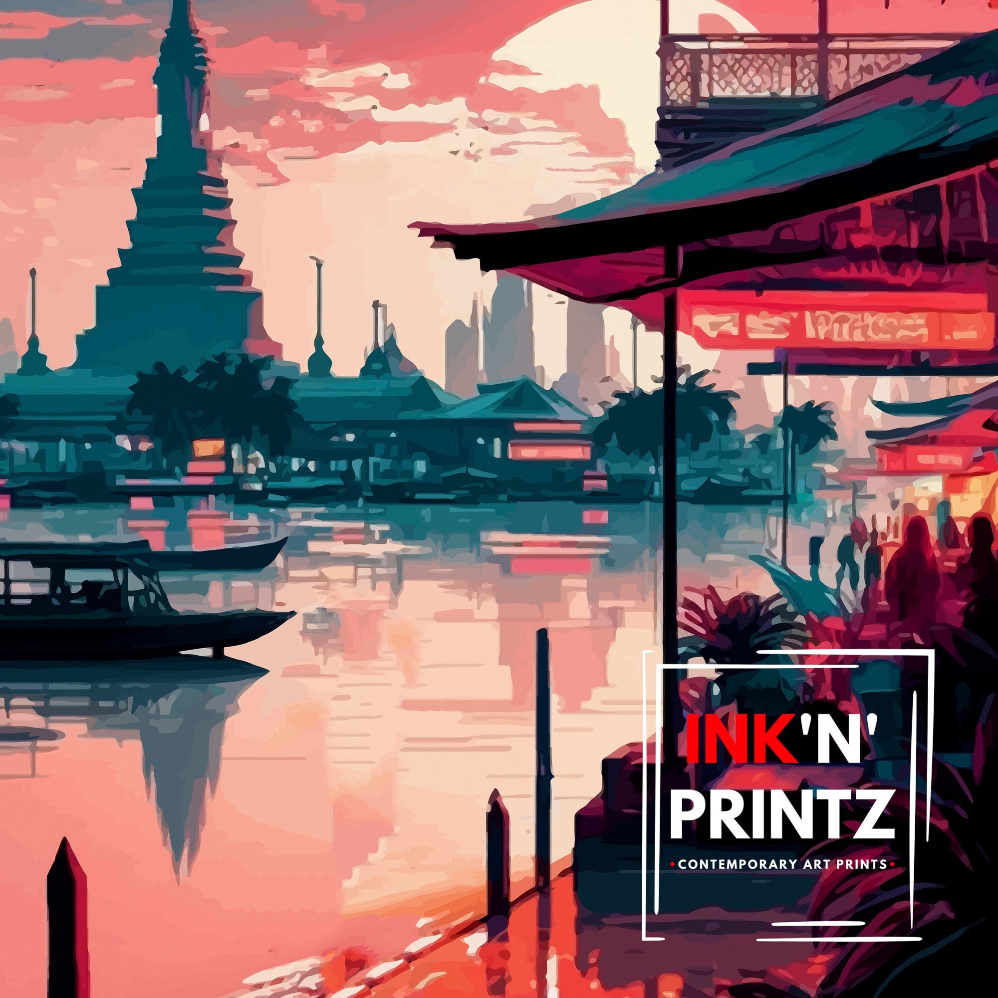 Bangkok Thailand Travel Print Bangkok Wall Decor Thailand Illustration Bangkok Travel Poster Gift for Thailand Travel Thailand Home Decor