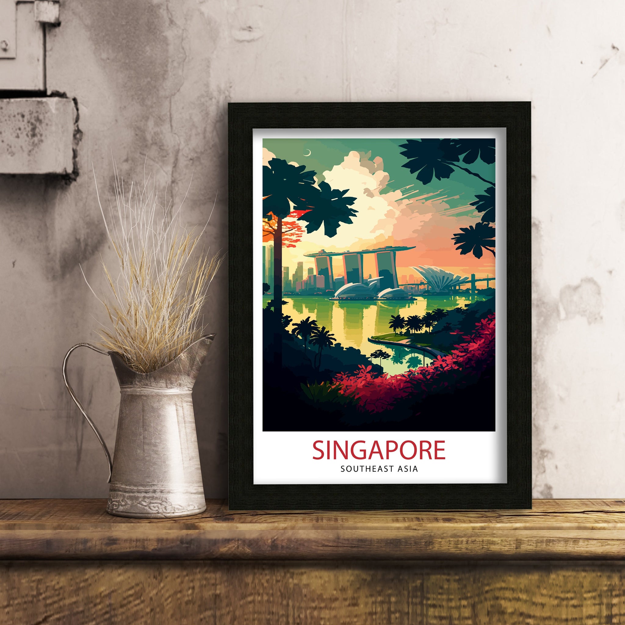 Singapore Skyline Travel Print, Cityscape Art